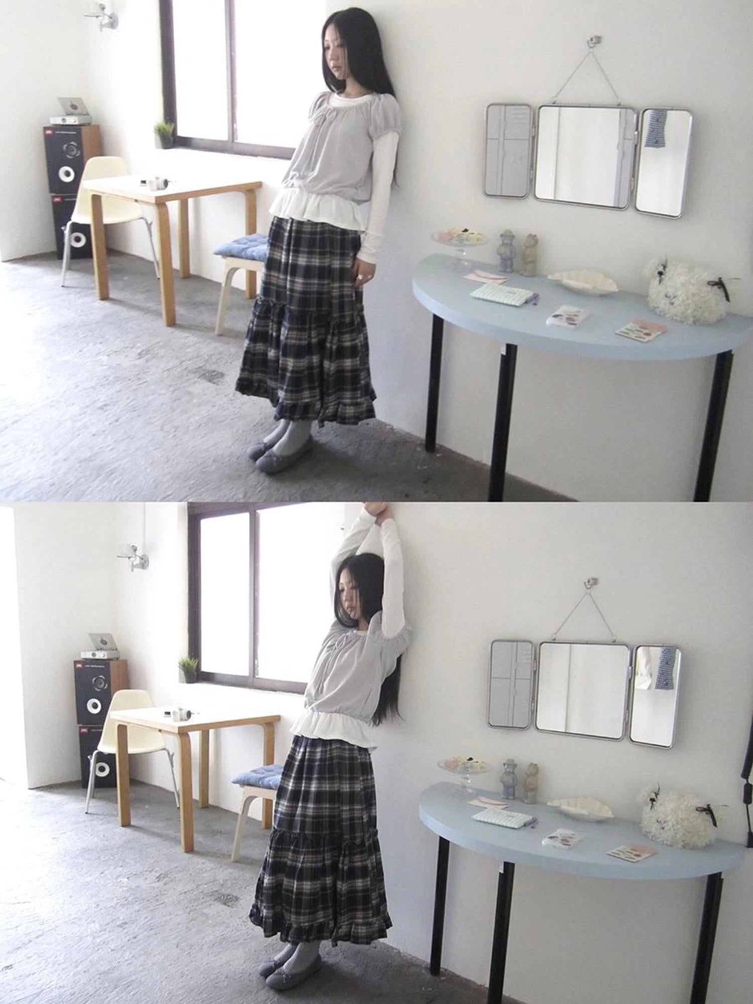 Vintage Plaid Lace Up Waist A Line Skirt