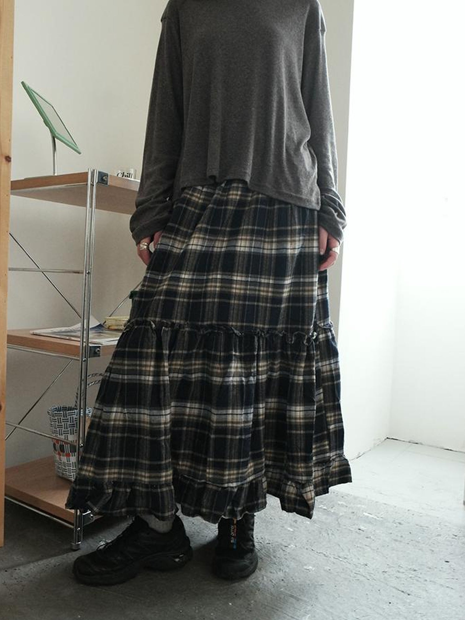 ang project Vintage Plaid Lace Up Waist A Line Skirt