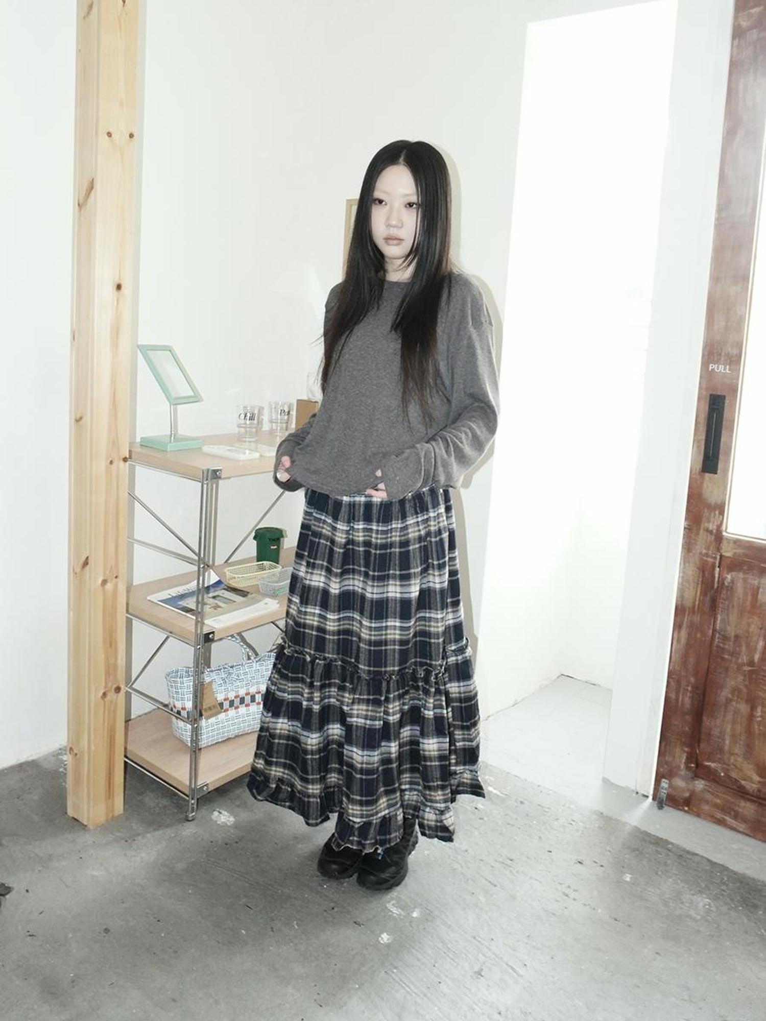 ang project Vintage Plaid Lace Up Waist A Line Skirt