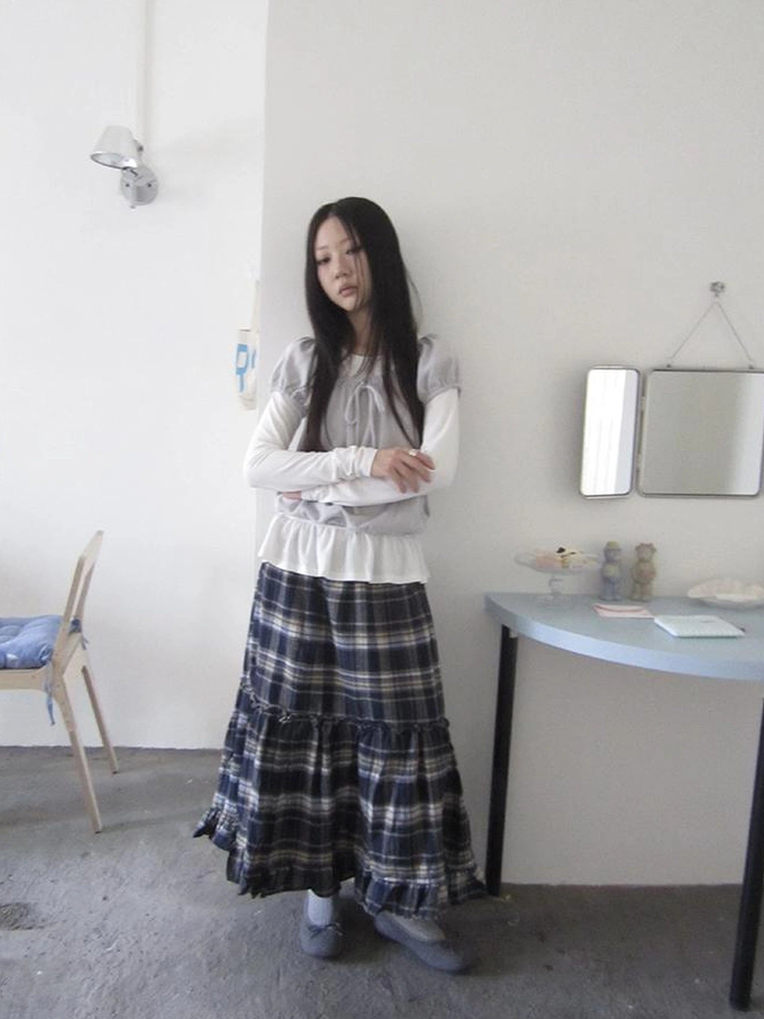 Vintage Plaid Lace Up Waist A Line Skirt