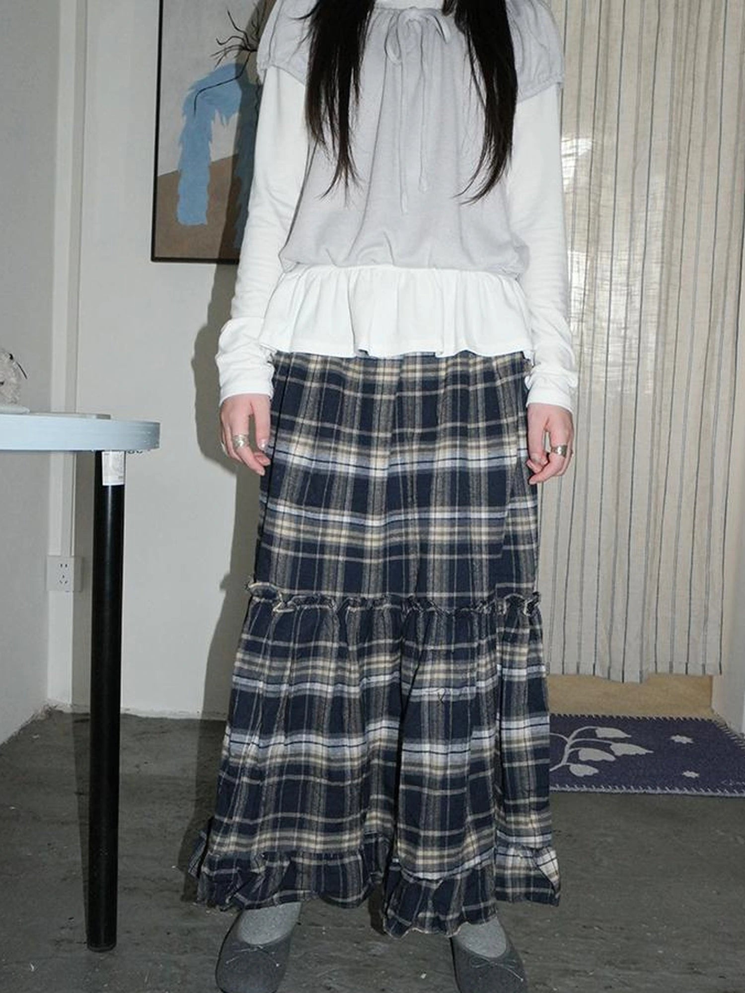 Vintage Plaid Lace Up Waist A Line Skirt