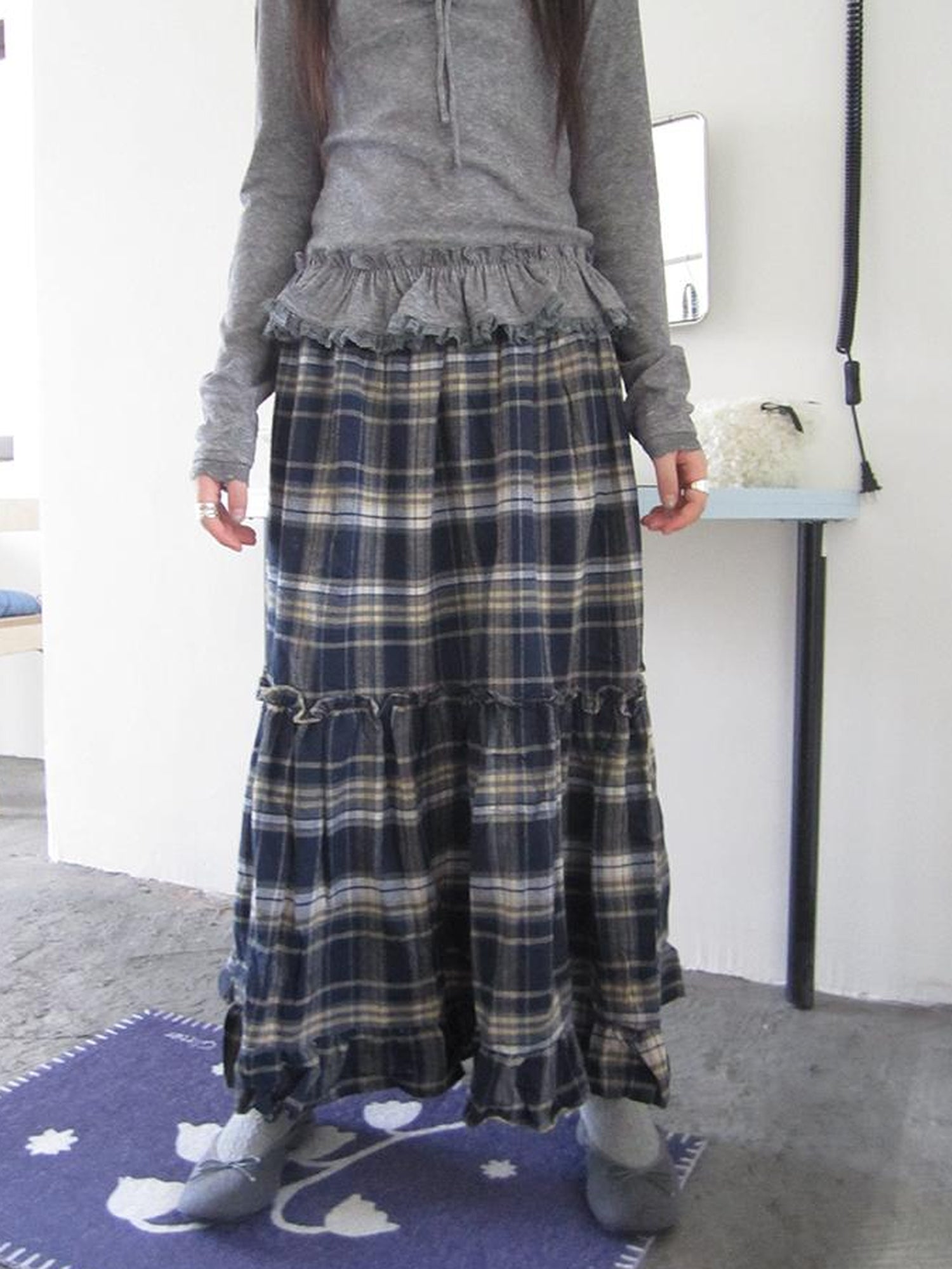ang project Vintage Plaid Lace Up Waist A Line Skirt