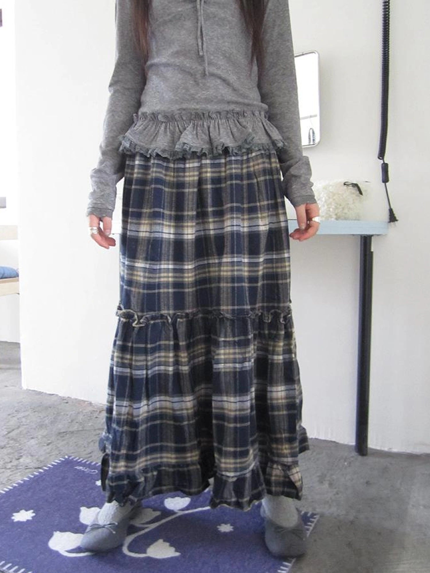 Vintage Plaid Lace Up Waist A Line Skirt