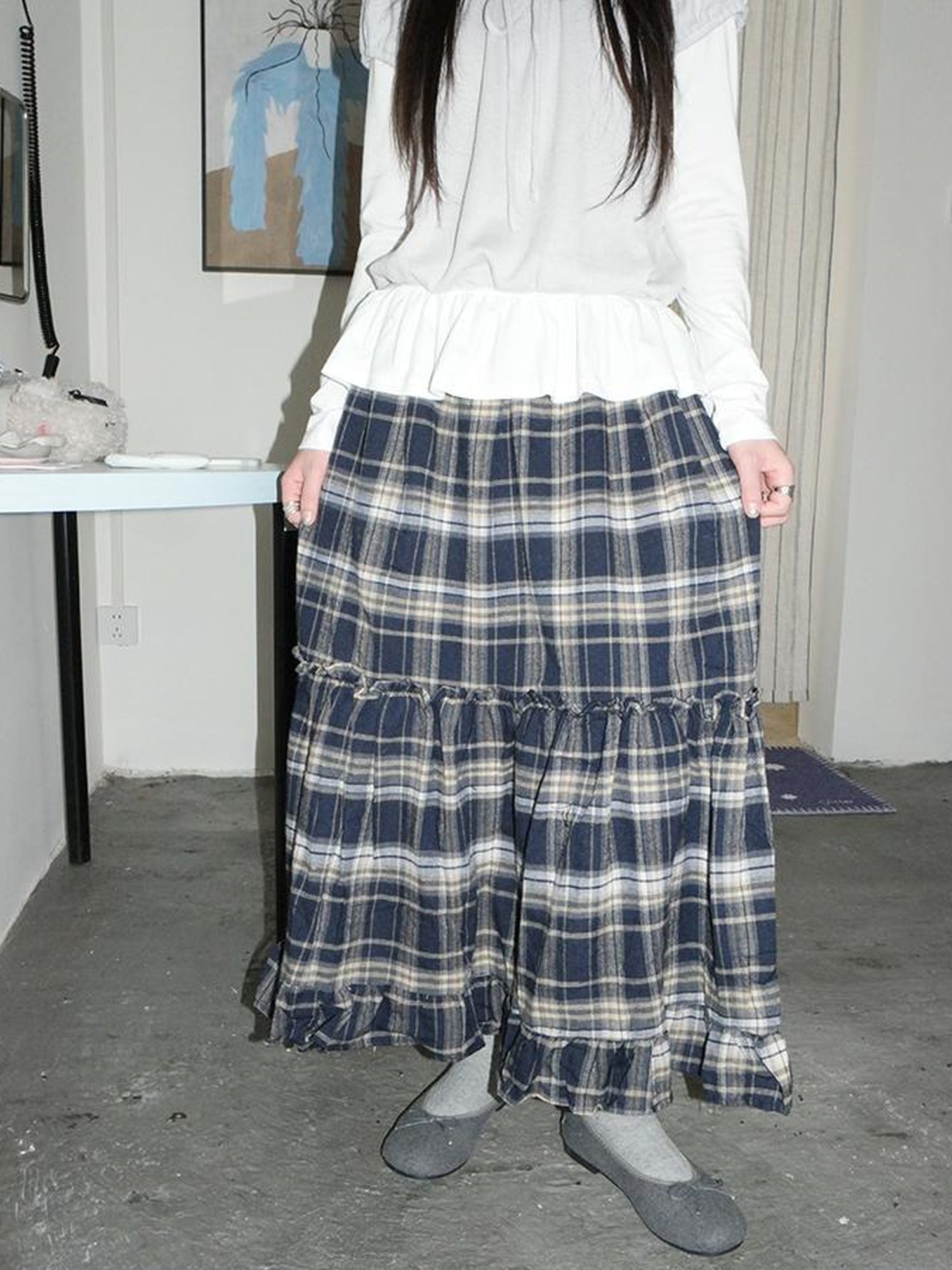 ang project Vintage Plaid Lace Up Waist A Line Skirt