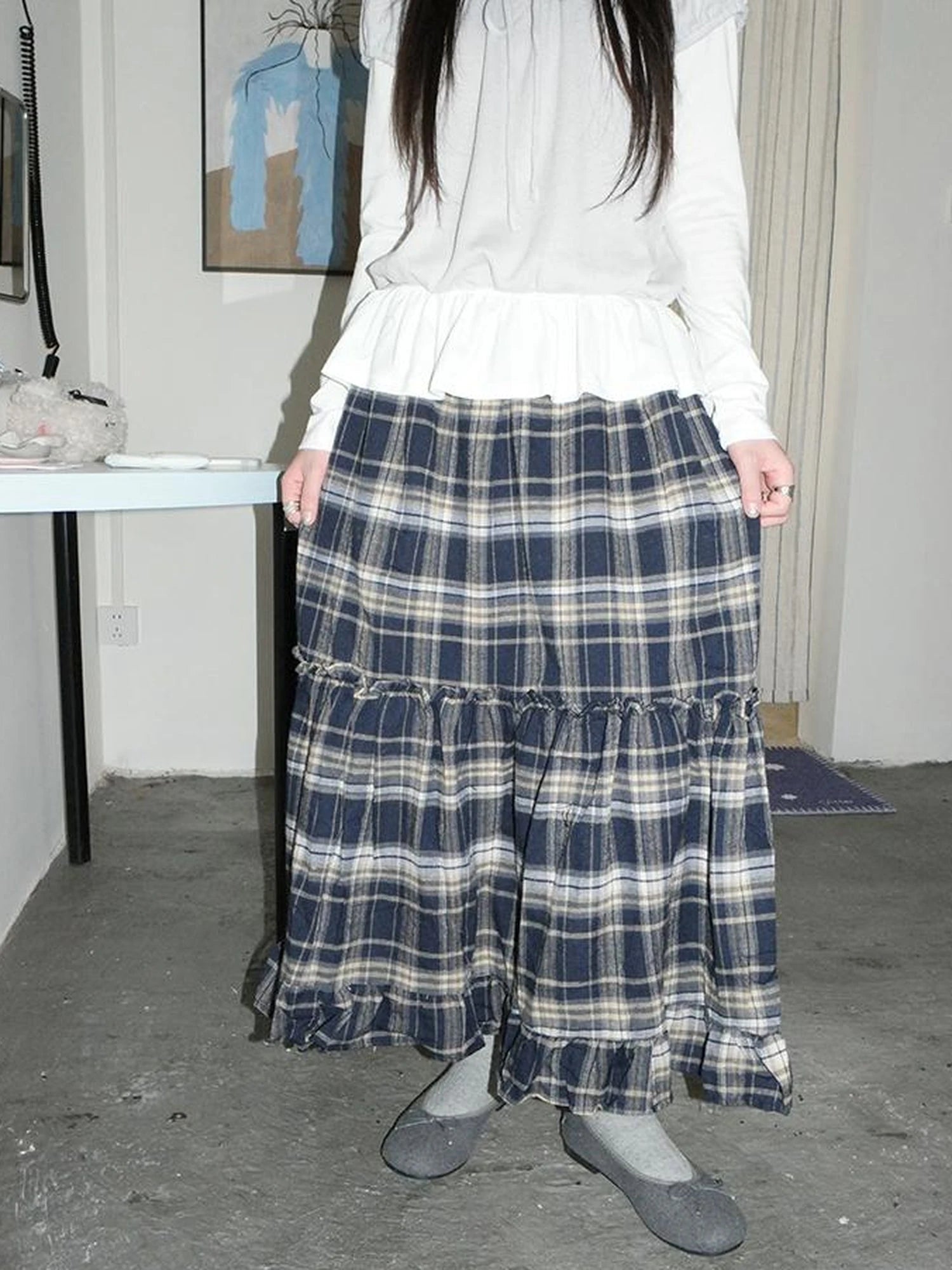 Vintage Plaid Lace Up Waist A Line Skirt