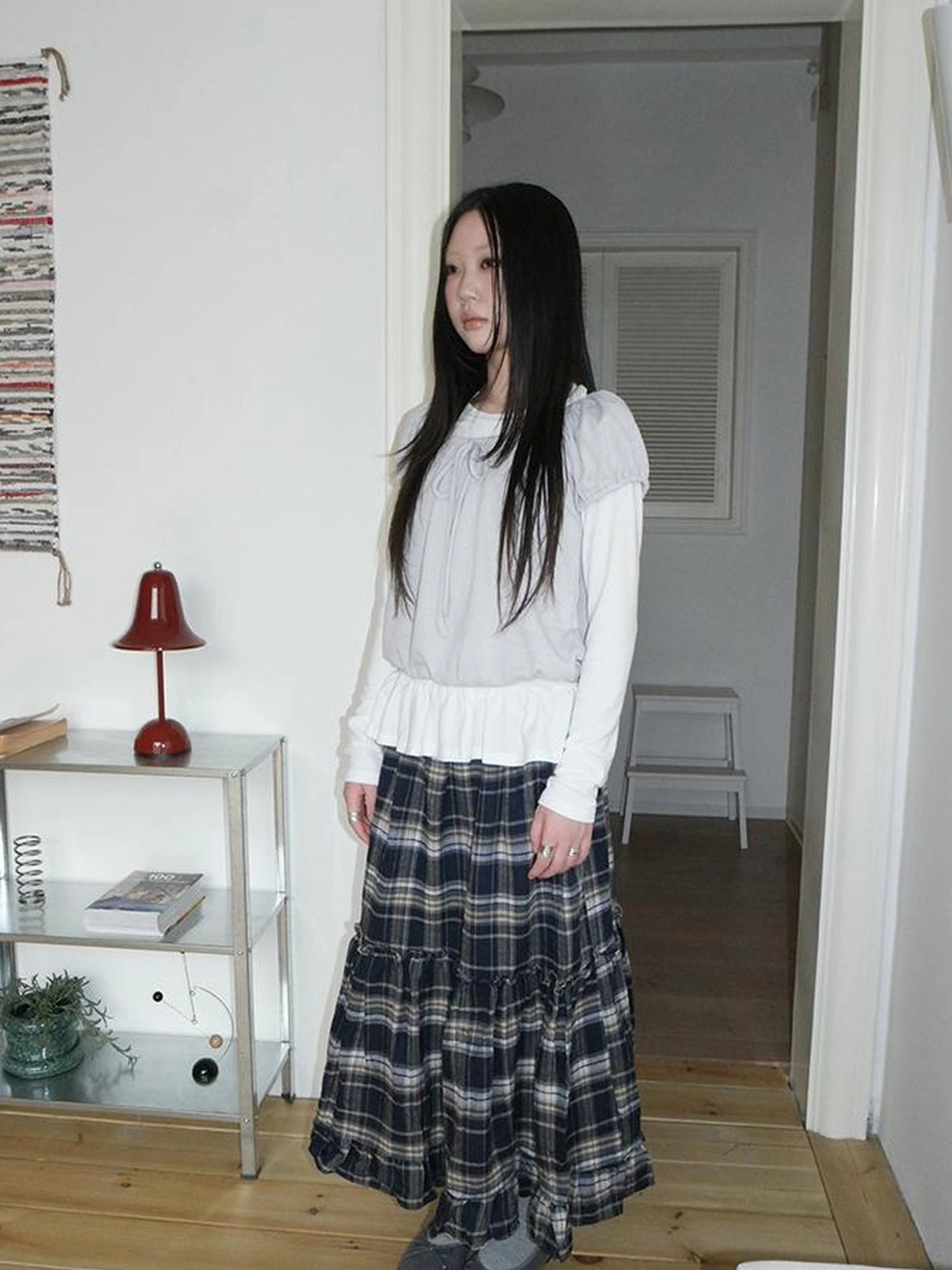 Vintage Plaid Lace Up Waist A Line Skirt