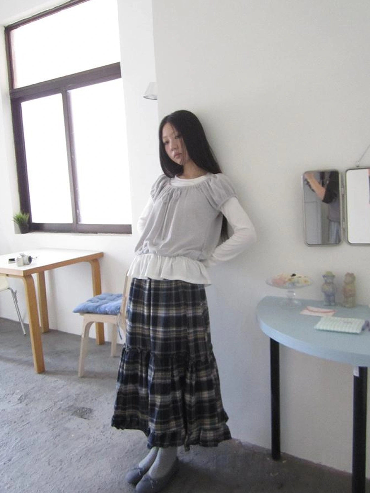 Vintage Plaid Lace Up Waist A Line Skirt