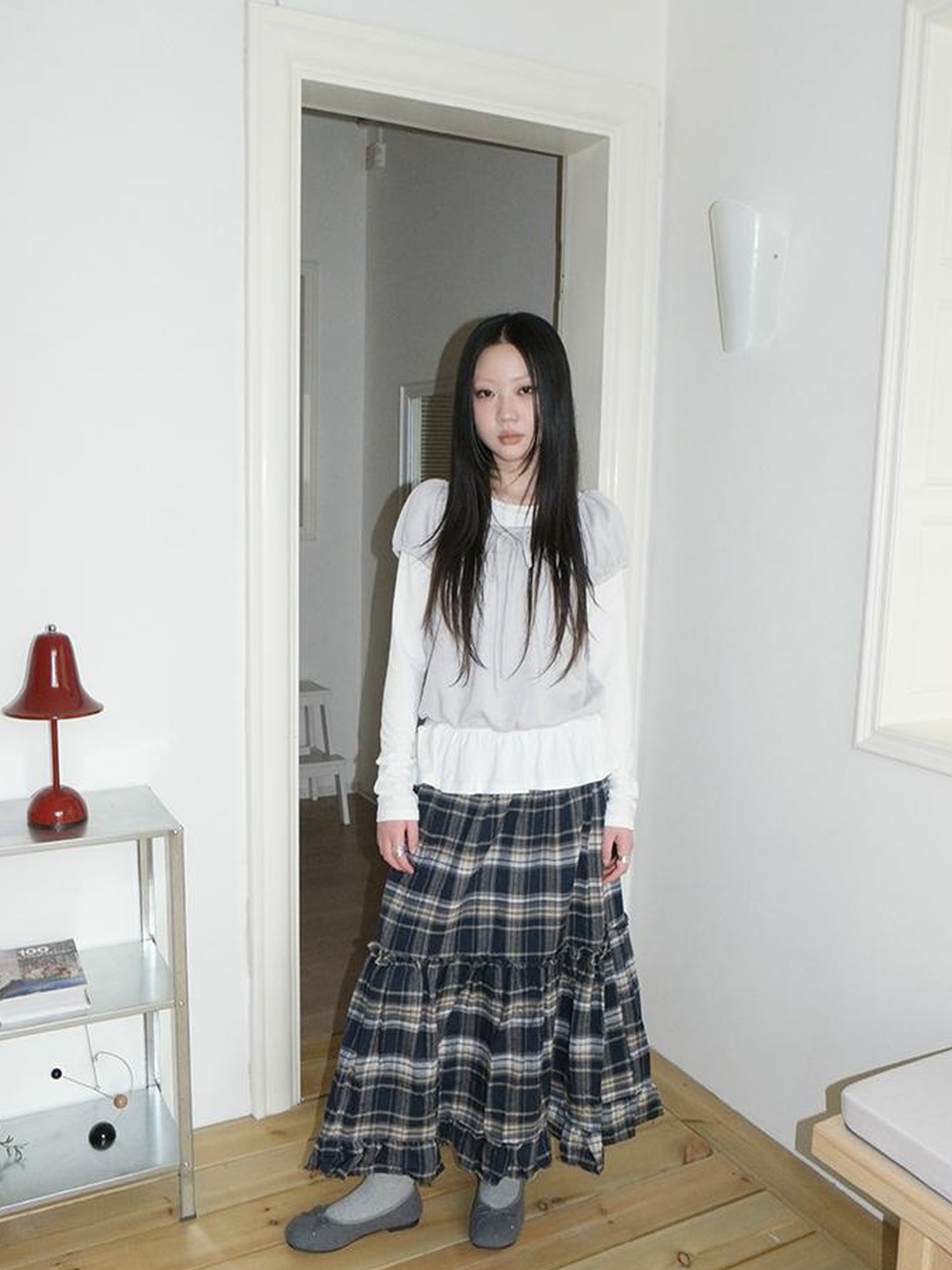 ang project Vintage Plaid Lace Up Waist A Line Skirt