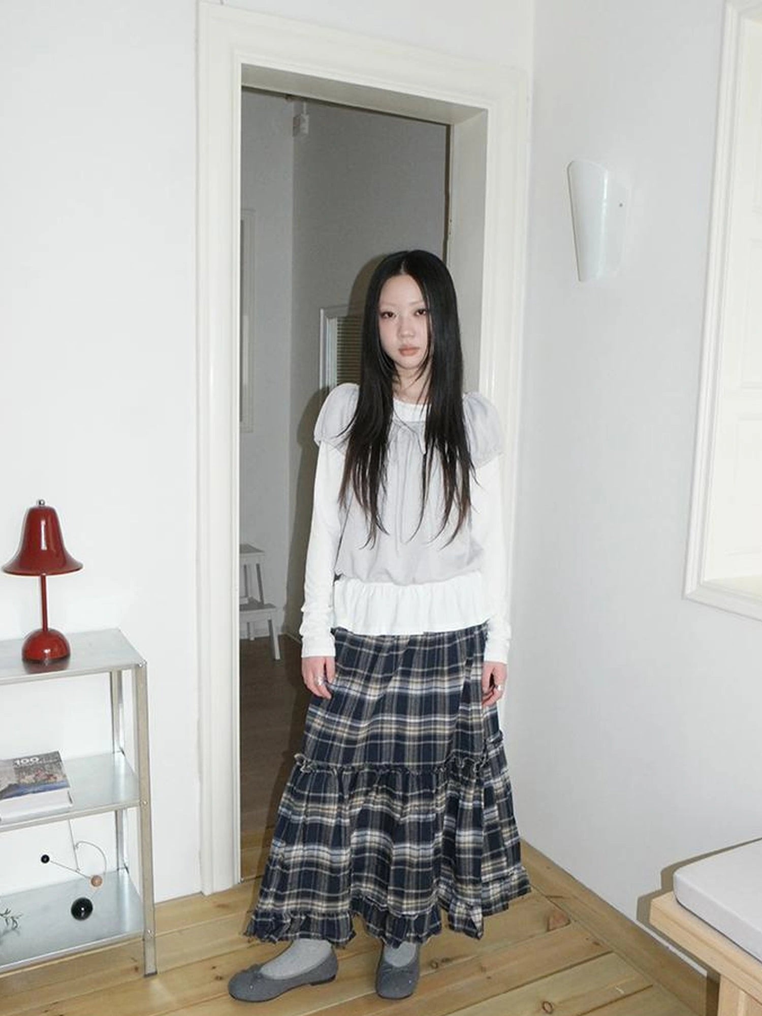 Vintage Plaid Lace Up Waist A Line Skirt