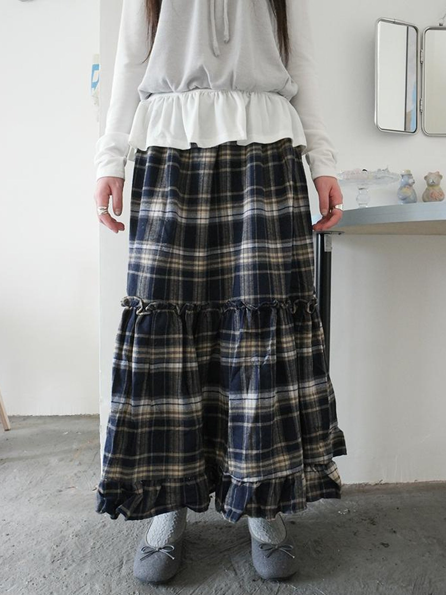ang project Vintage Plaid Lace Up Waist A Line Skirt