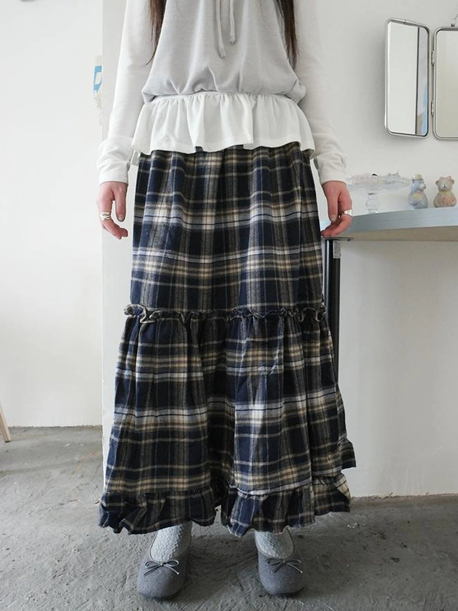 Vintage Plaid Lace Up Waist A Line Skirt