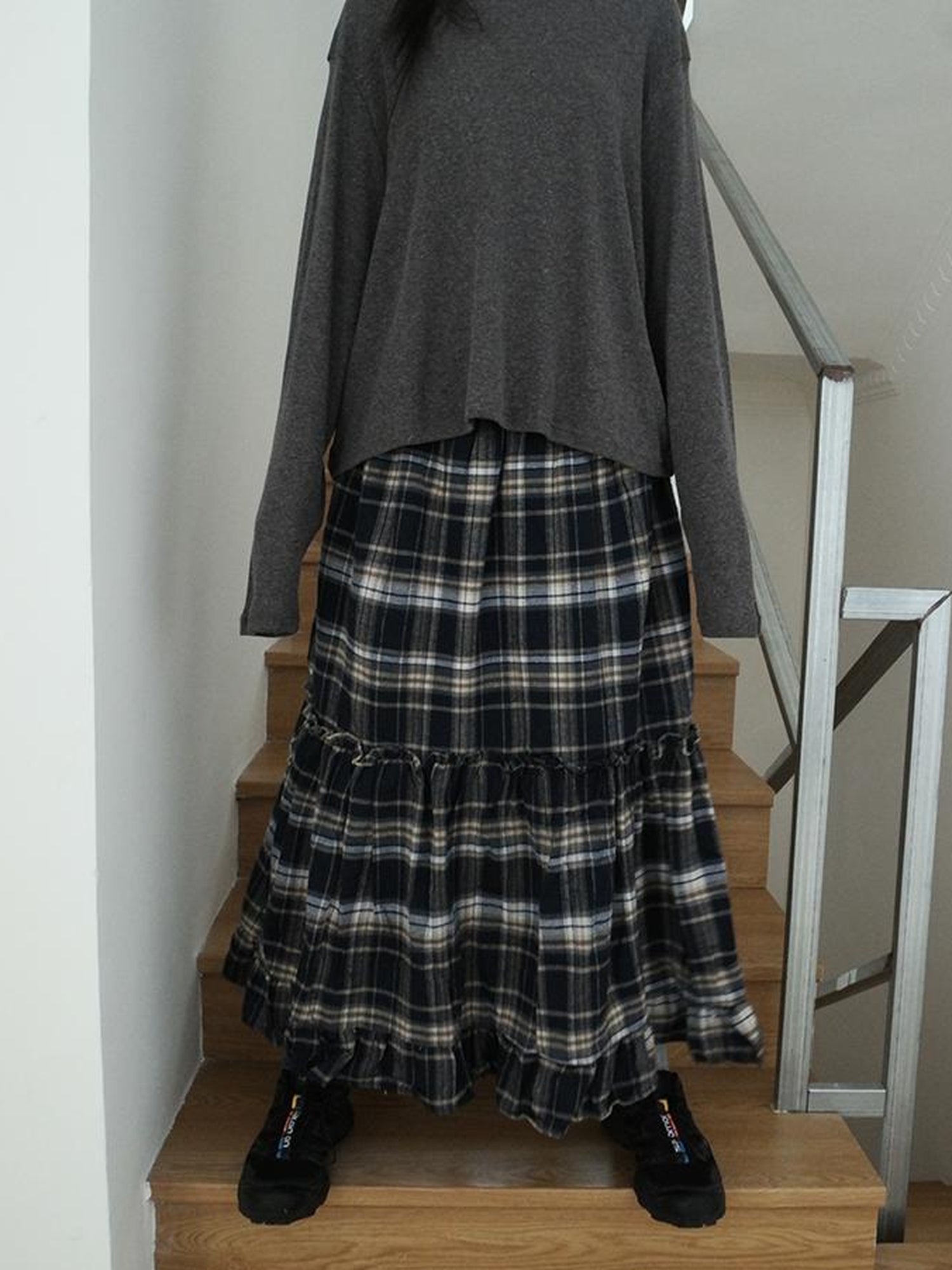 ang project Vintage Plaid Lace Up Waist A Line Skirt