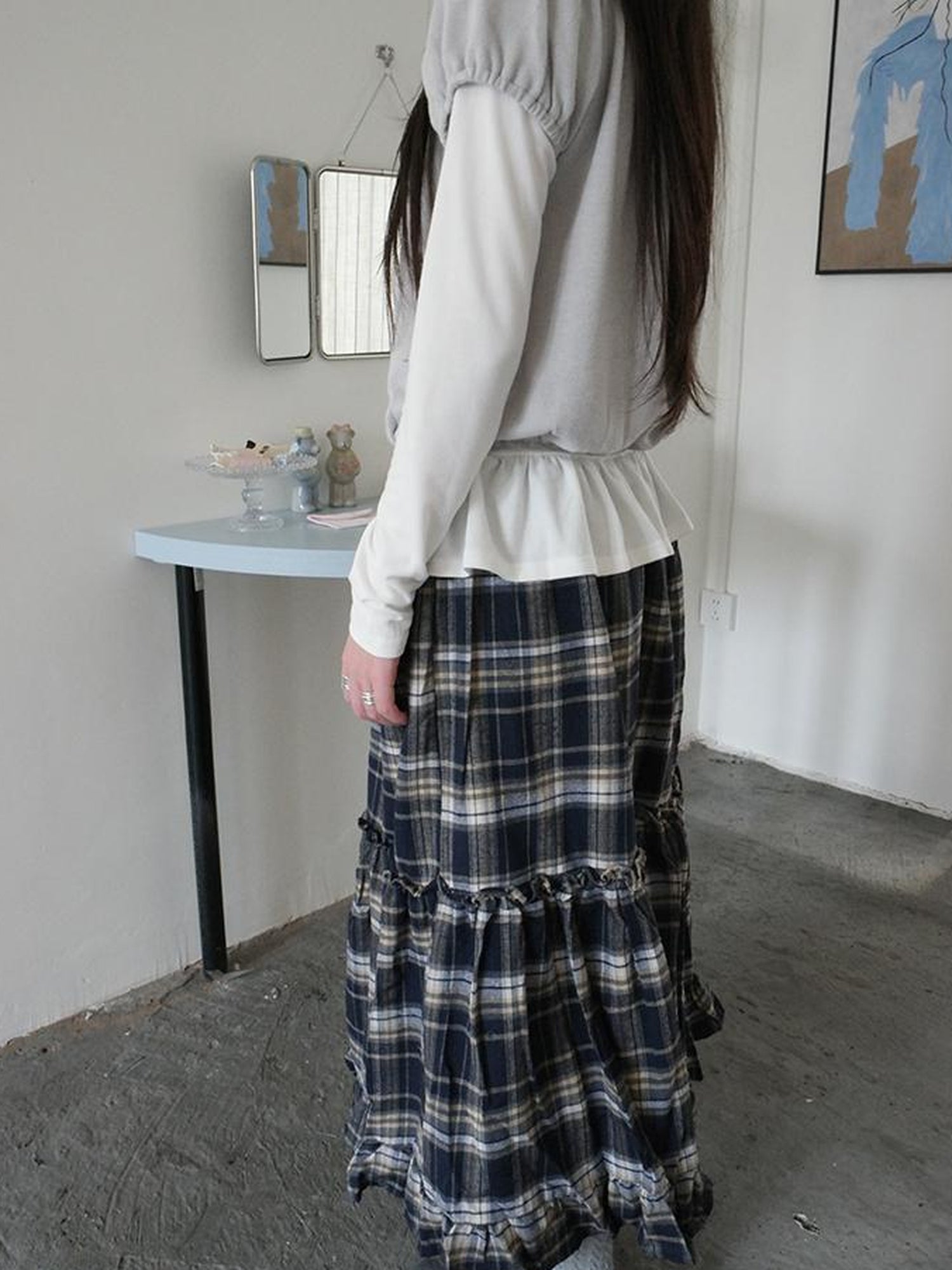 ang project Vintage Plaid Lace Up Waist A Line Skirt