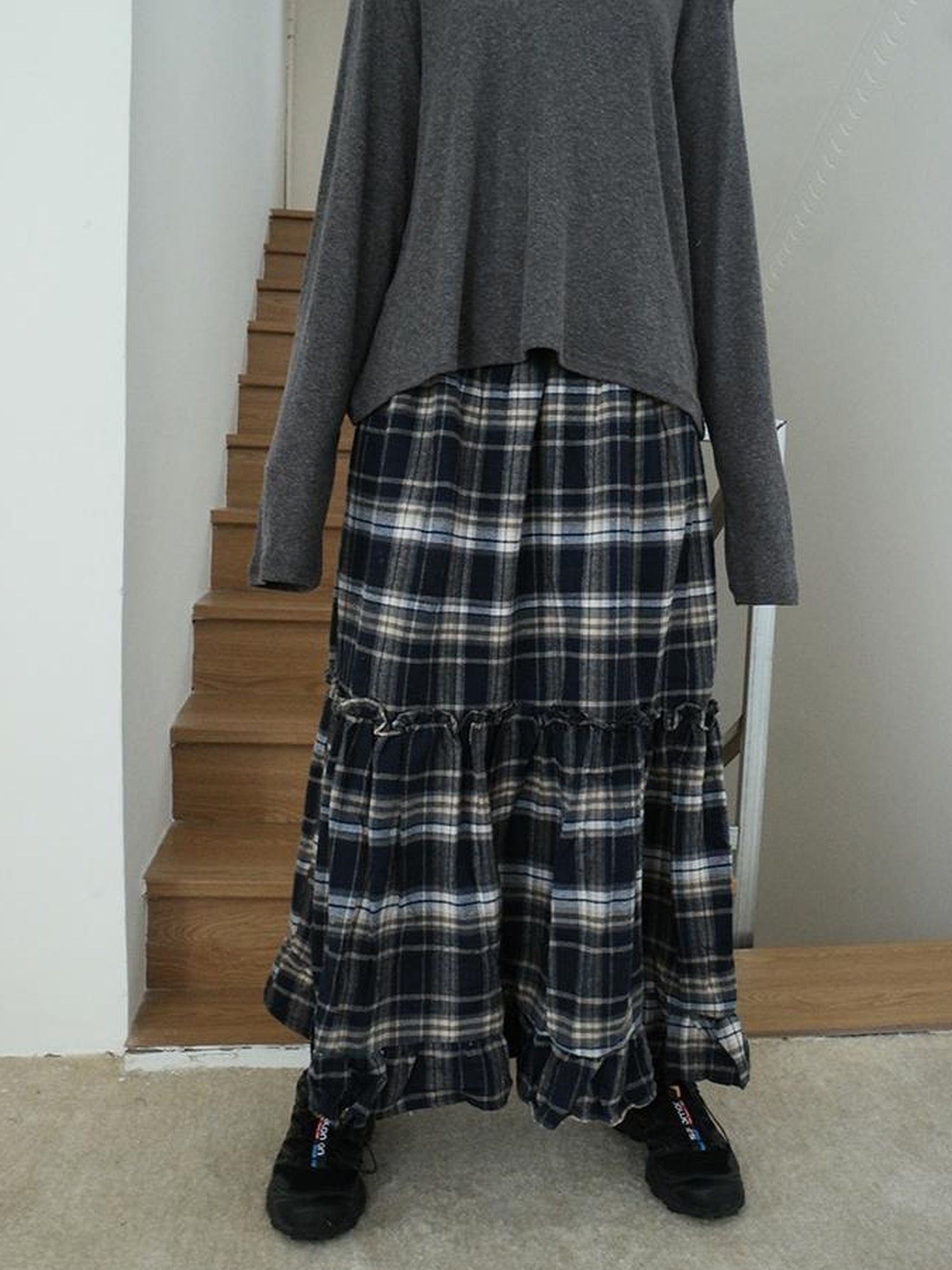 ang project Vintage Plaid Lace Up Waist A Line Skirt