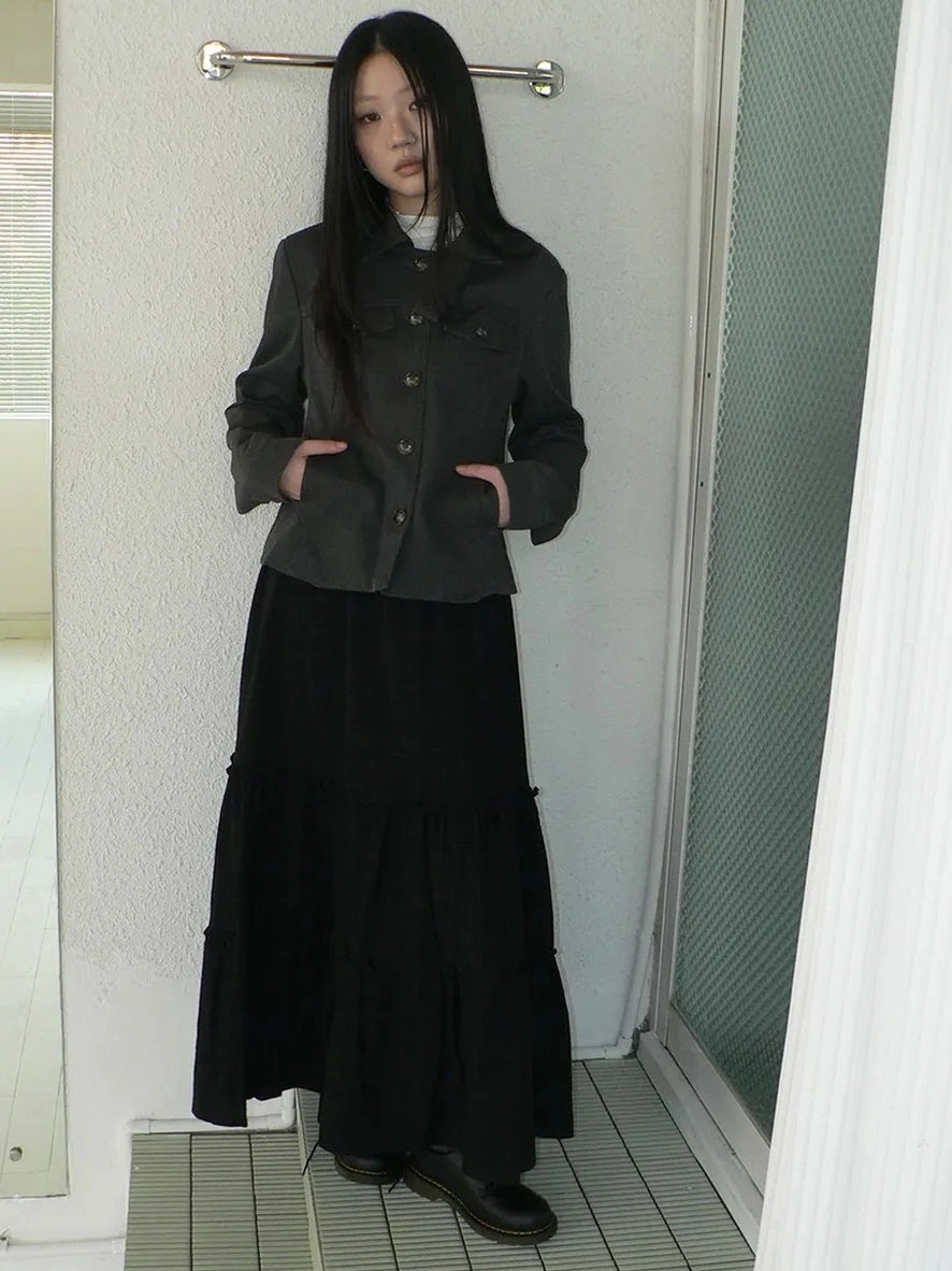 ang project Vintage Plaid Patchwork Peter Pan Collar Midi Skirt Skirt