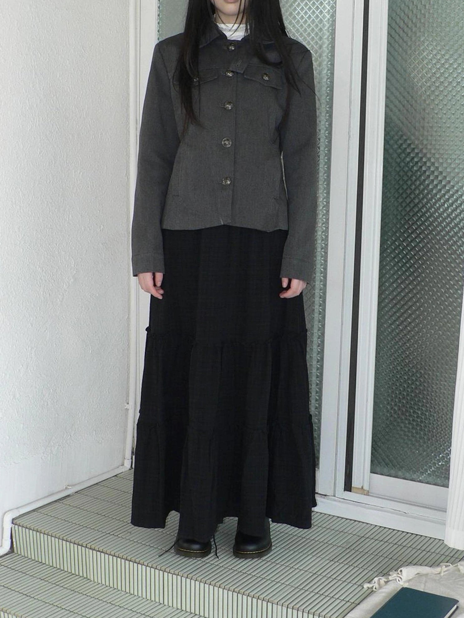 ang project Vintage Plaid Patchwork Peter Pan Collar Midi Skirt Skirt