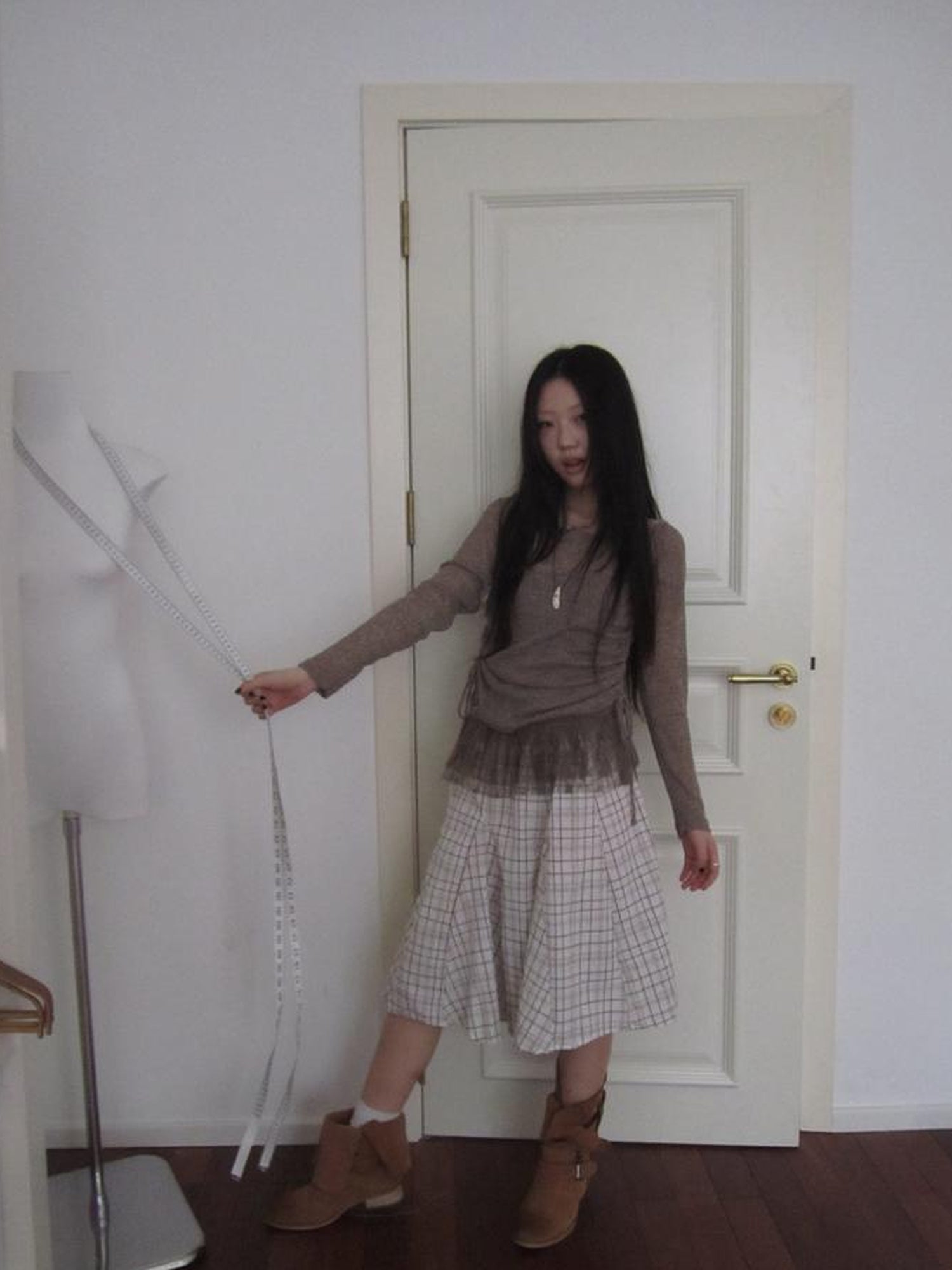 ang project Vintage Plaid Pleated Midi Skirt