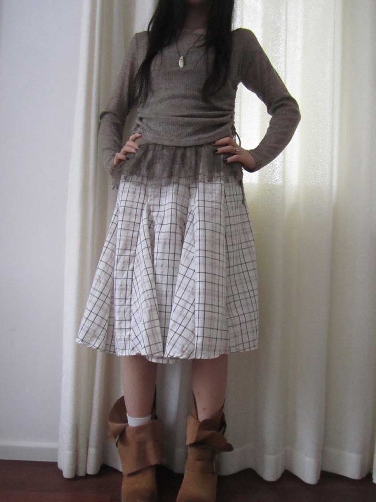 ang project Vintage Plaid Pleated Midi Skirt