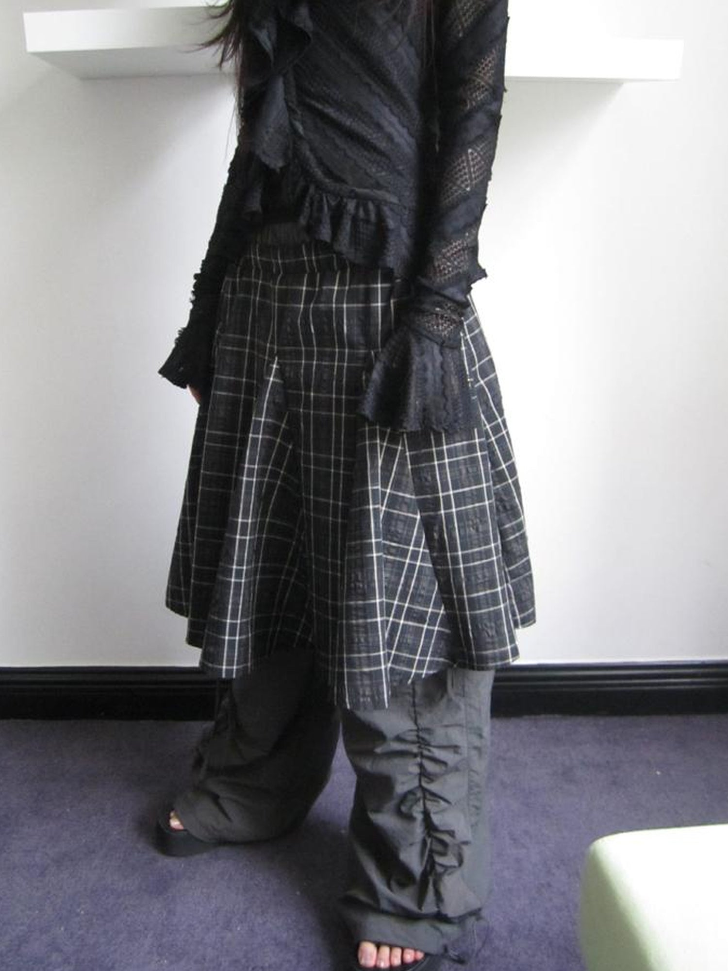 ang project Vintage Plaid Pleated Midi Skirt