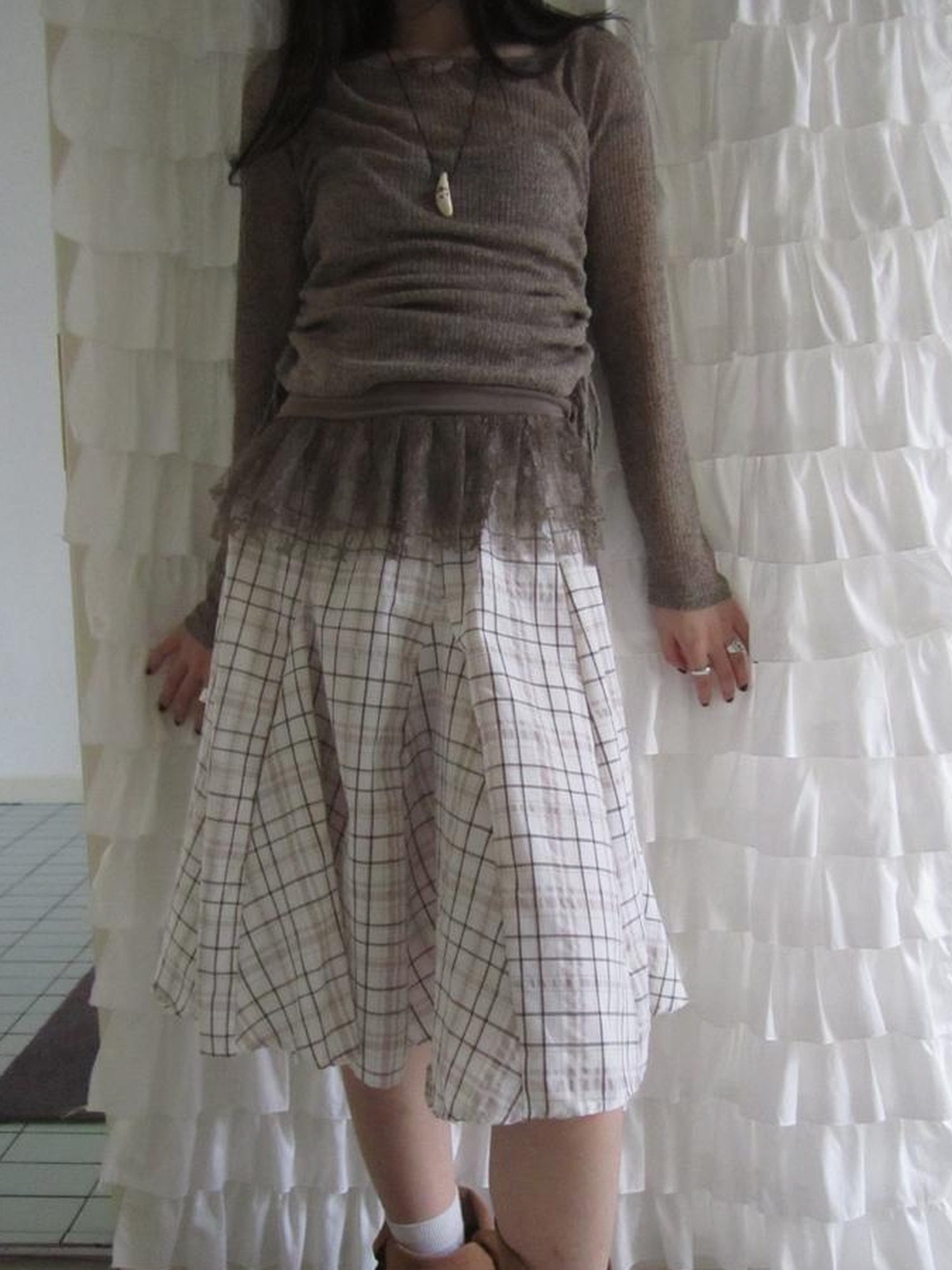 ang project Vintage Plaid Pleated Midi Skirt