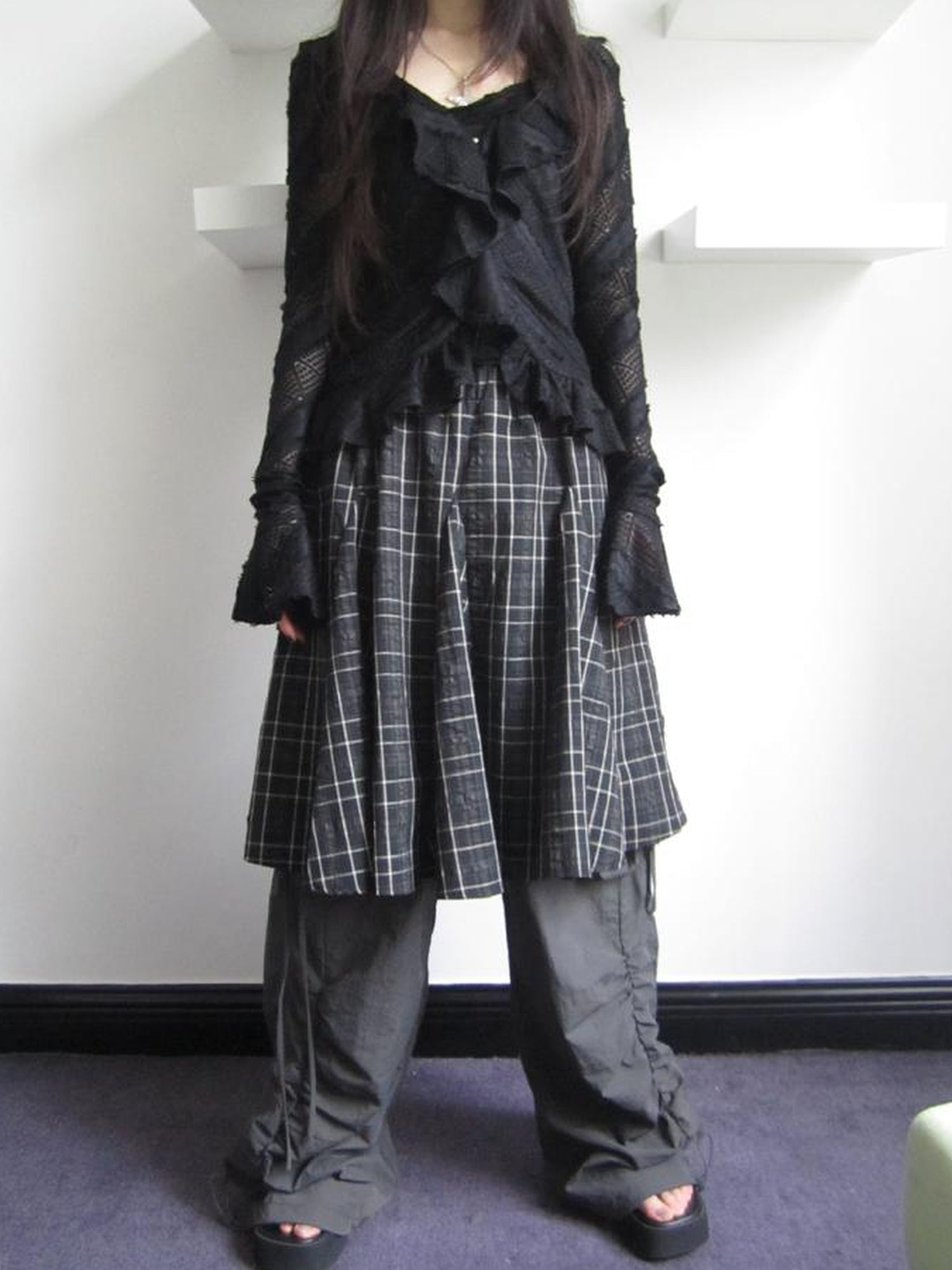 ang project Vintage Plaid Pleated Midi Skirt