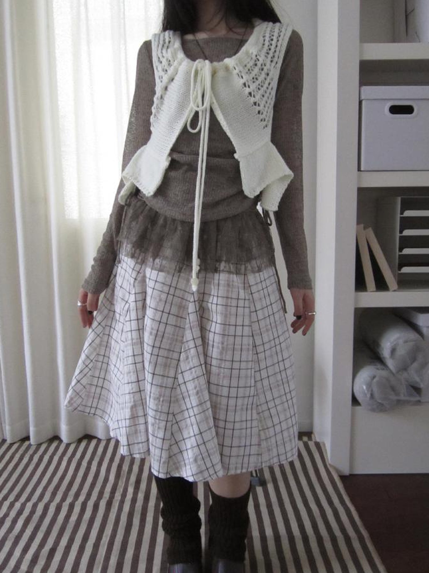 ang project Vintage Plaid Pleated Midi Skirt