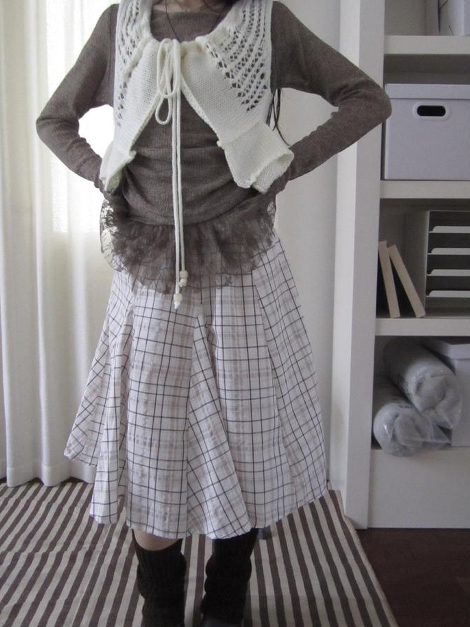 ang project Vintage Plaid Pleated Midi Skirt