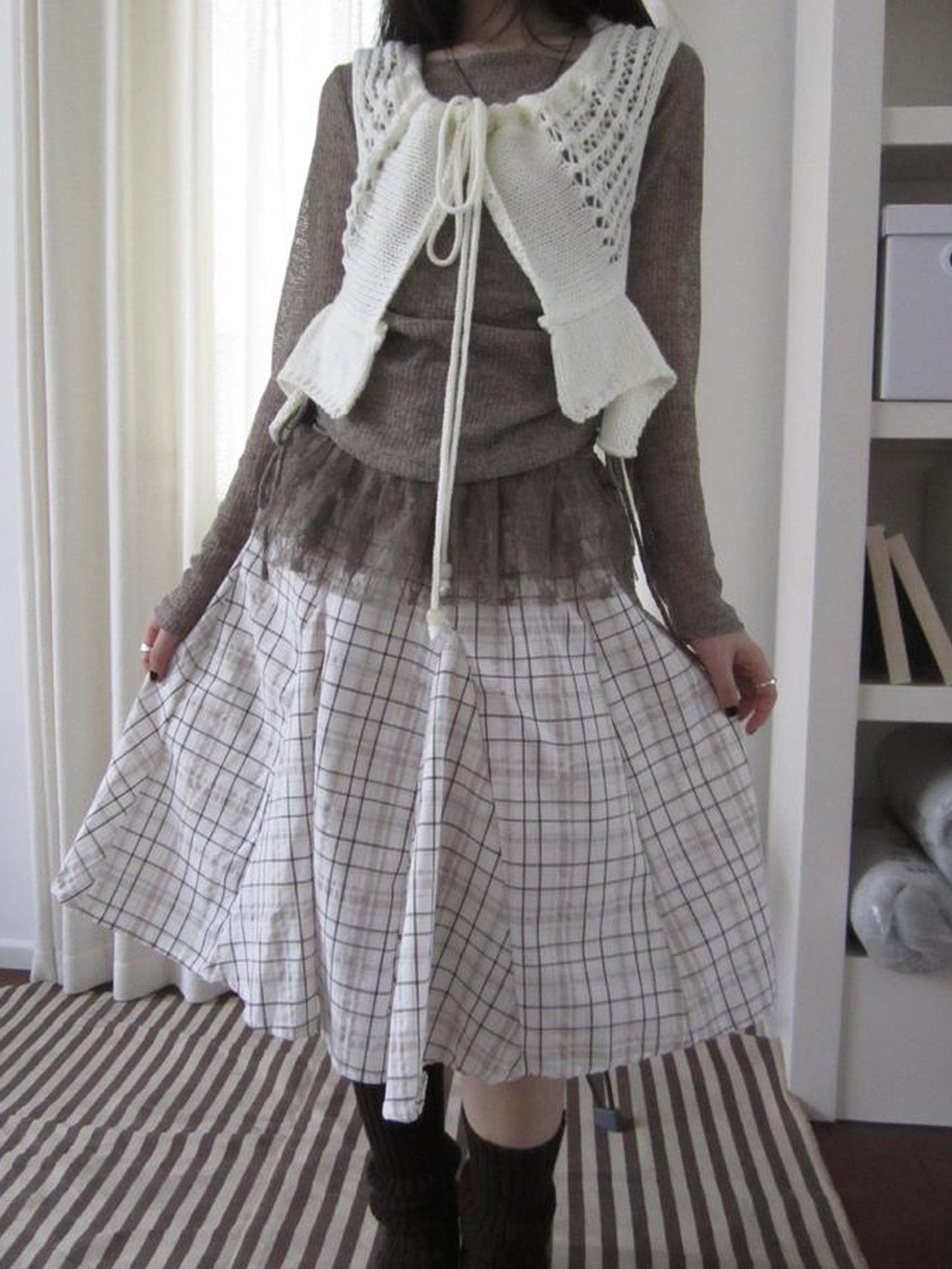 ang project Vintage Plaid Pleated Midi Skirt