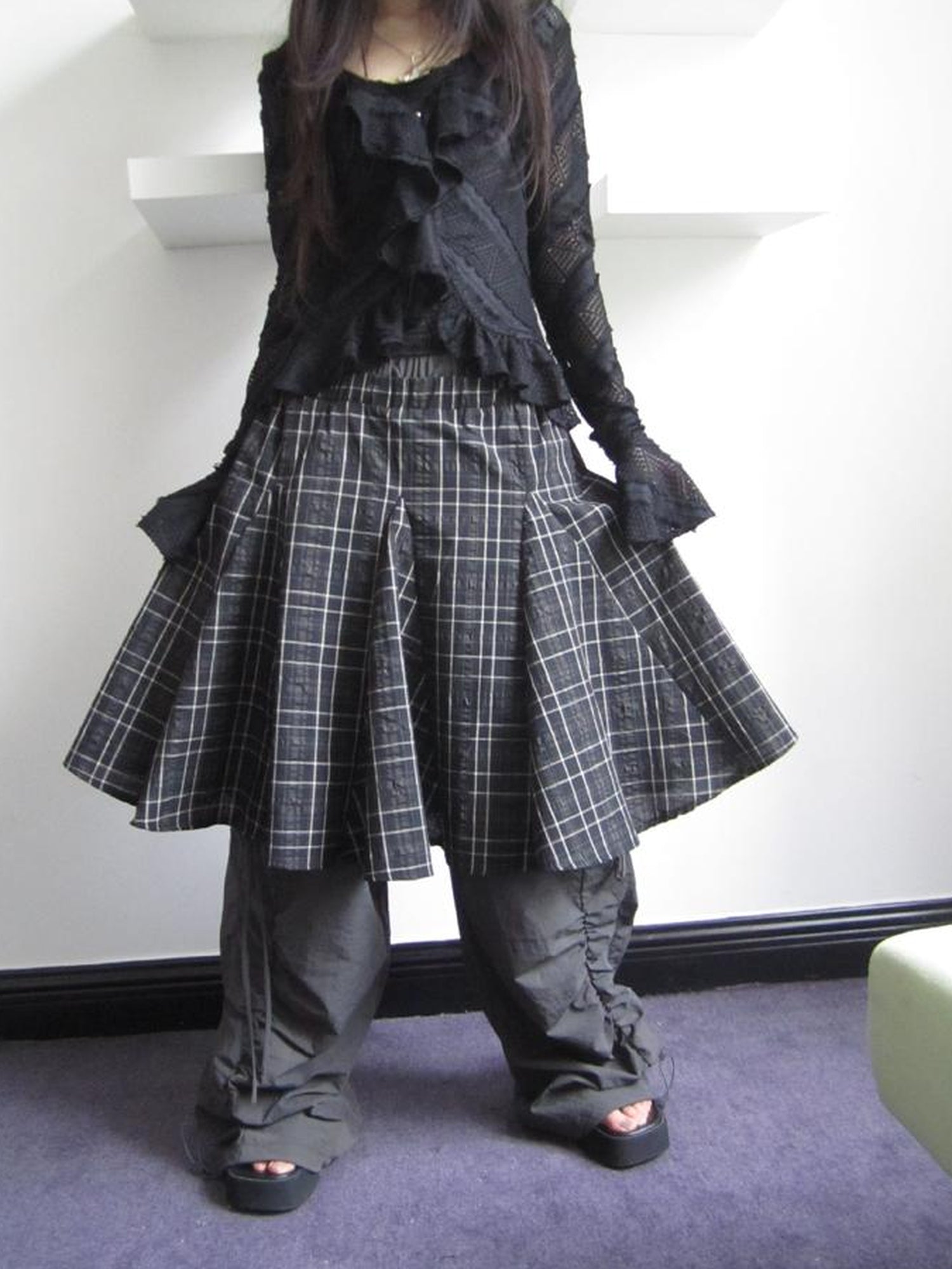 ang project Vintage Plaid Pleated Midi Skirt