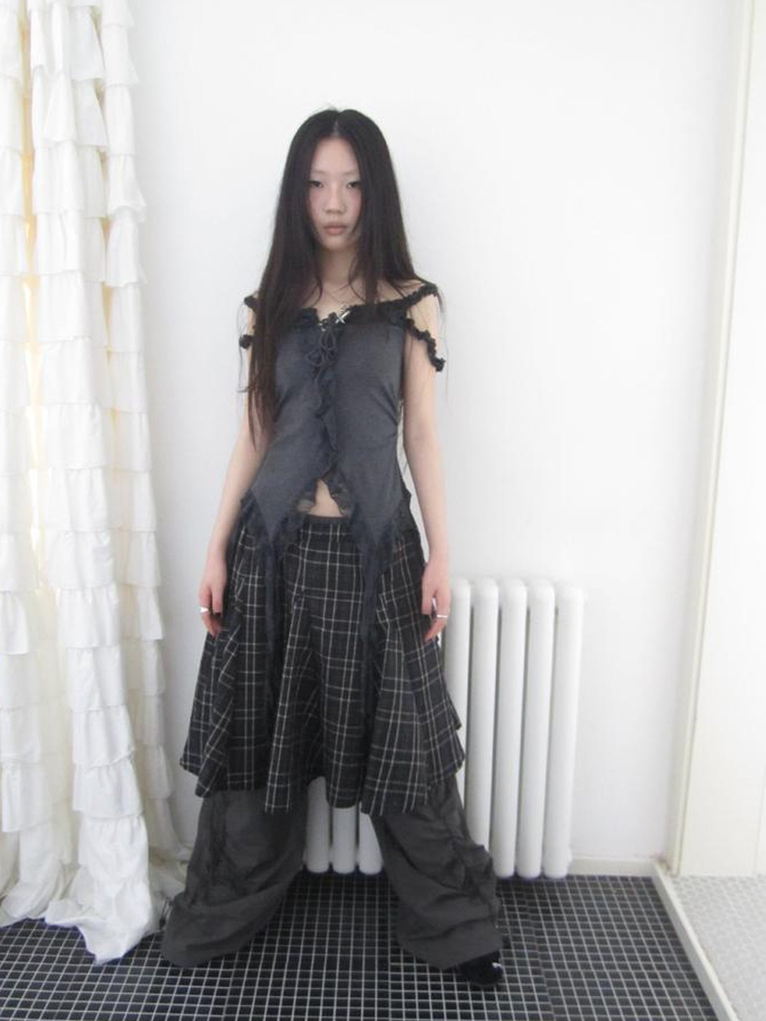 ang project Vintage Plaid Pleated Midi Skirt