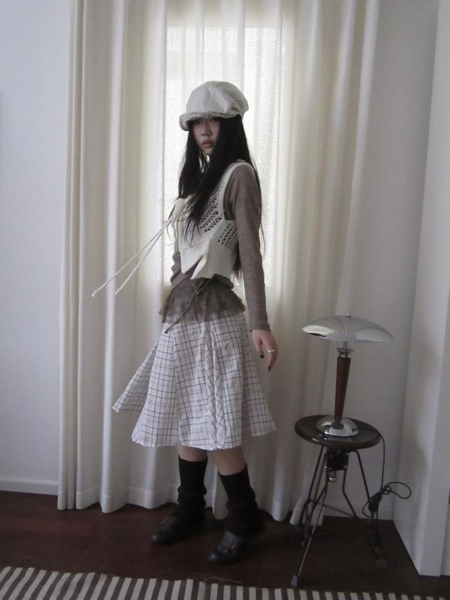 ang project Vintage Plaid Pleated Midi Skirt