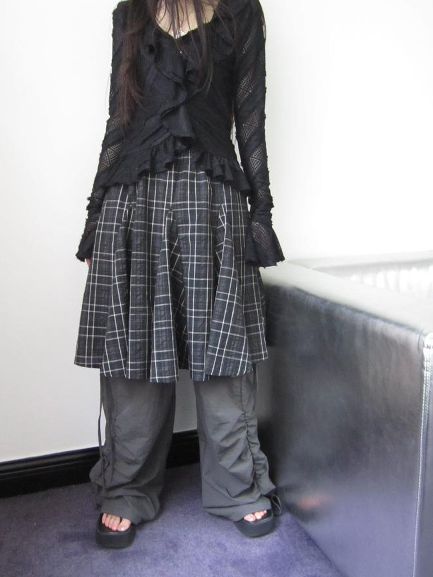 ang project Vintage Plaid Pleated Midi Skirt