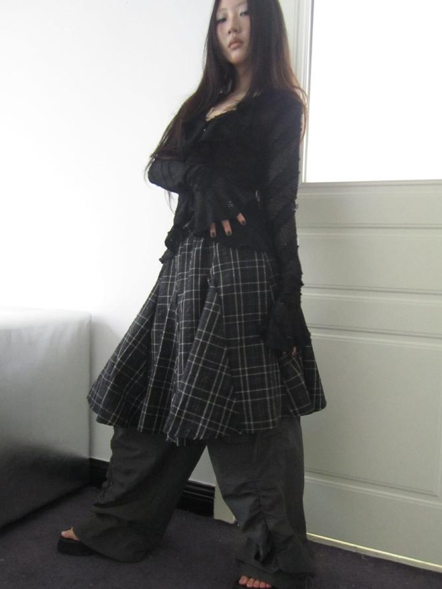 ang project Vintage Plaid Pleated Midi Skirt