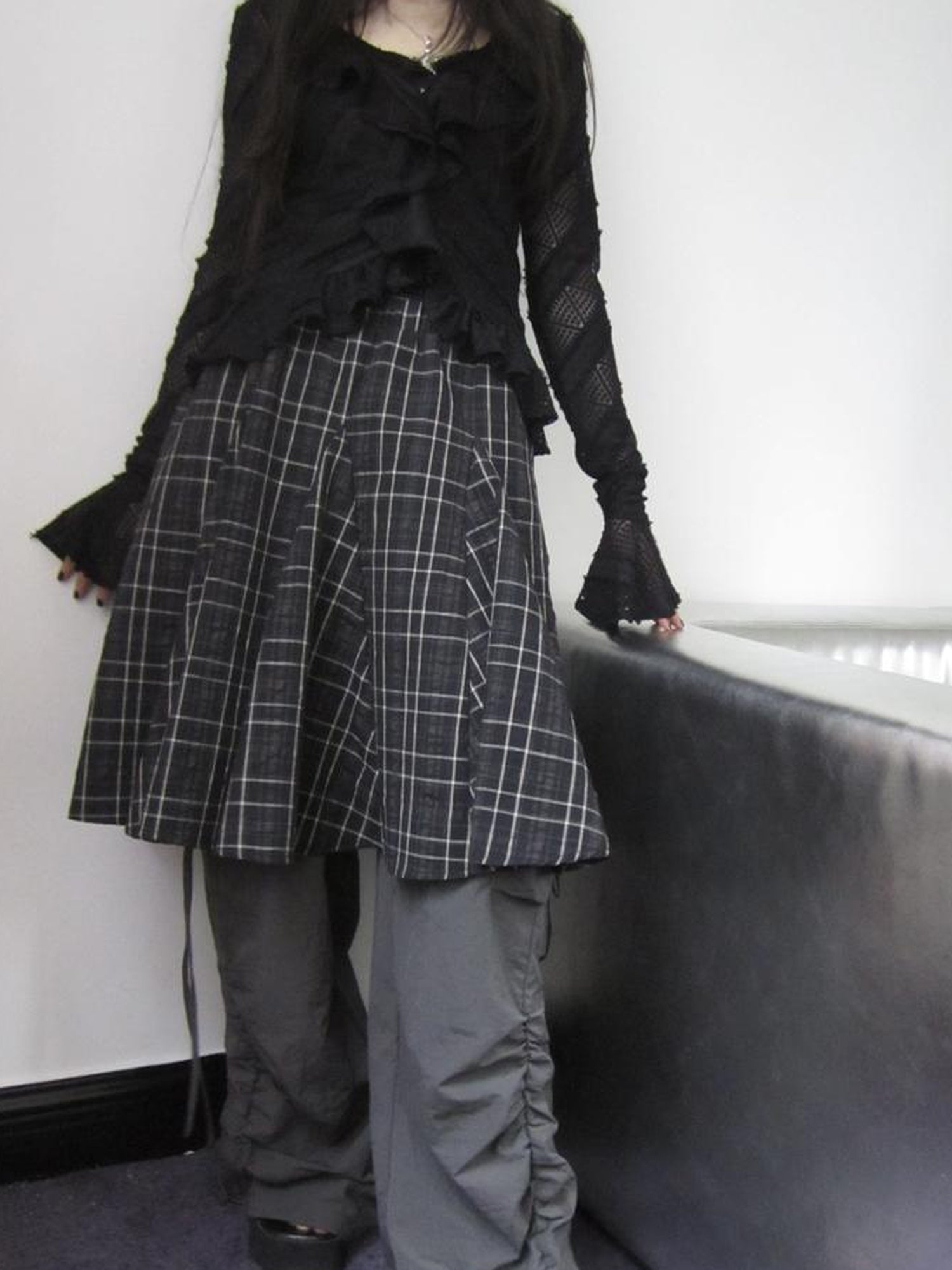 ang project Vintage Plaid Pleated Midi Skirt