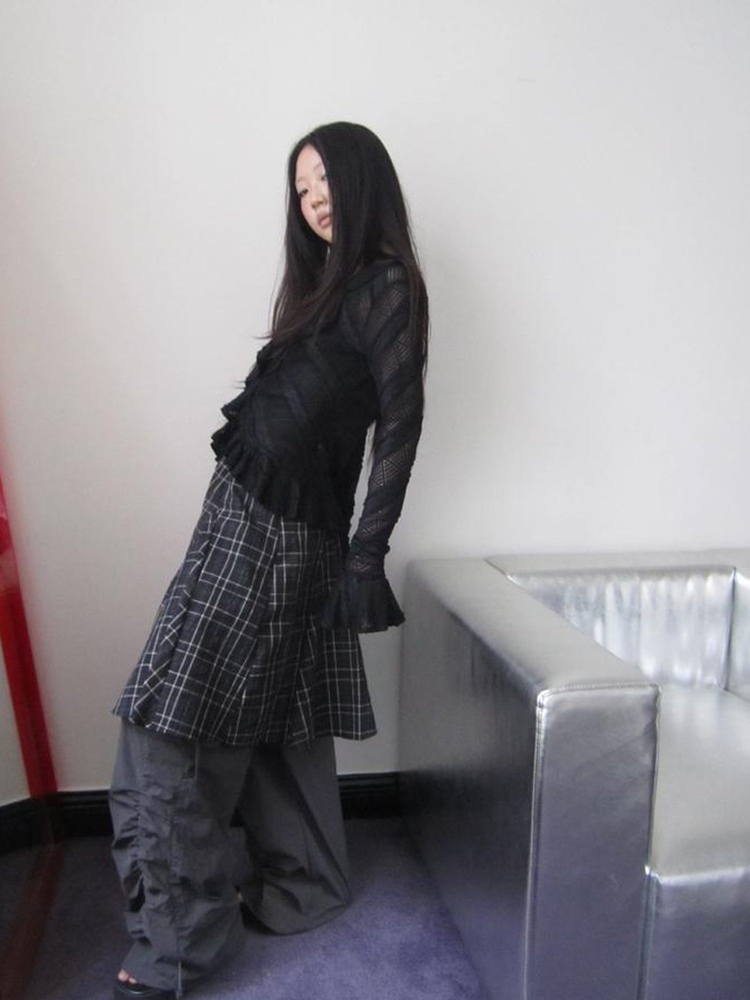 ang project Vintage Plaid Pleated Midi Skirt