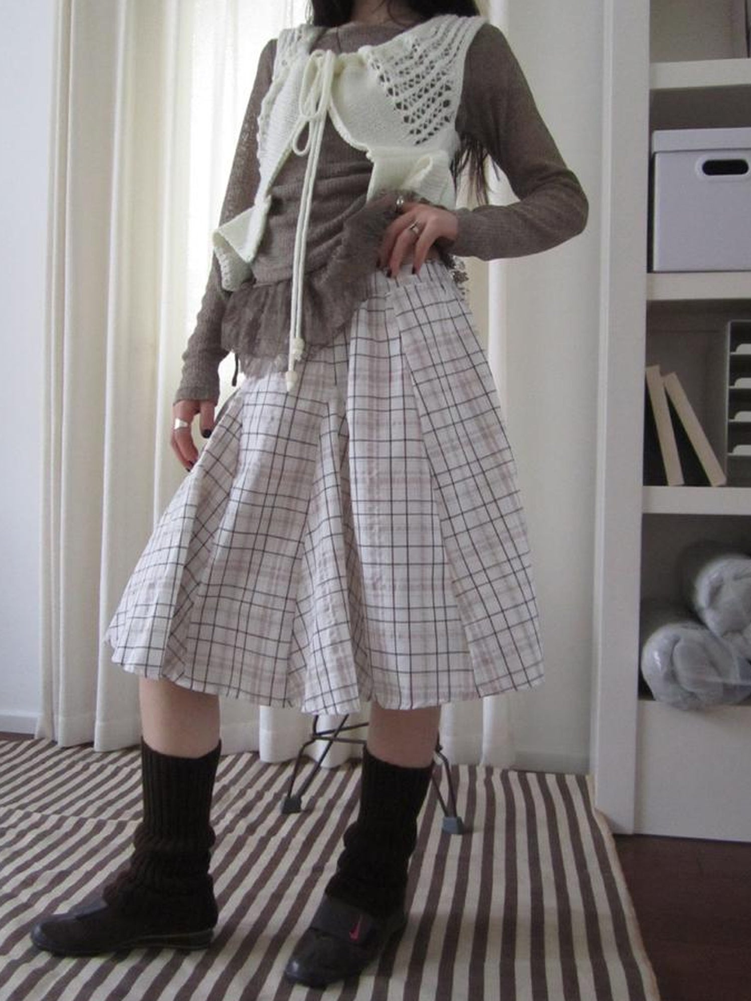 ang project Vintage Plaid Pleated Midi Skirt