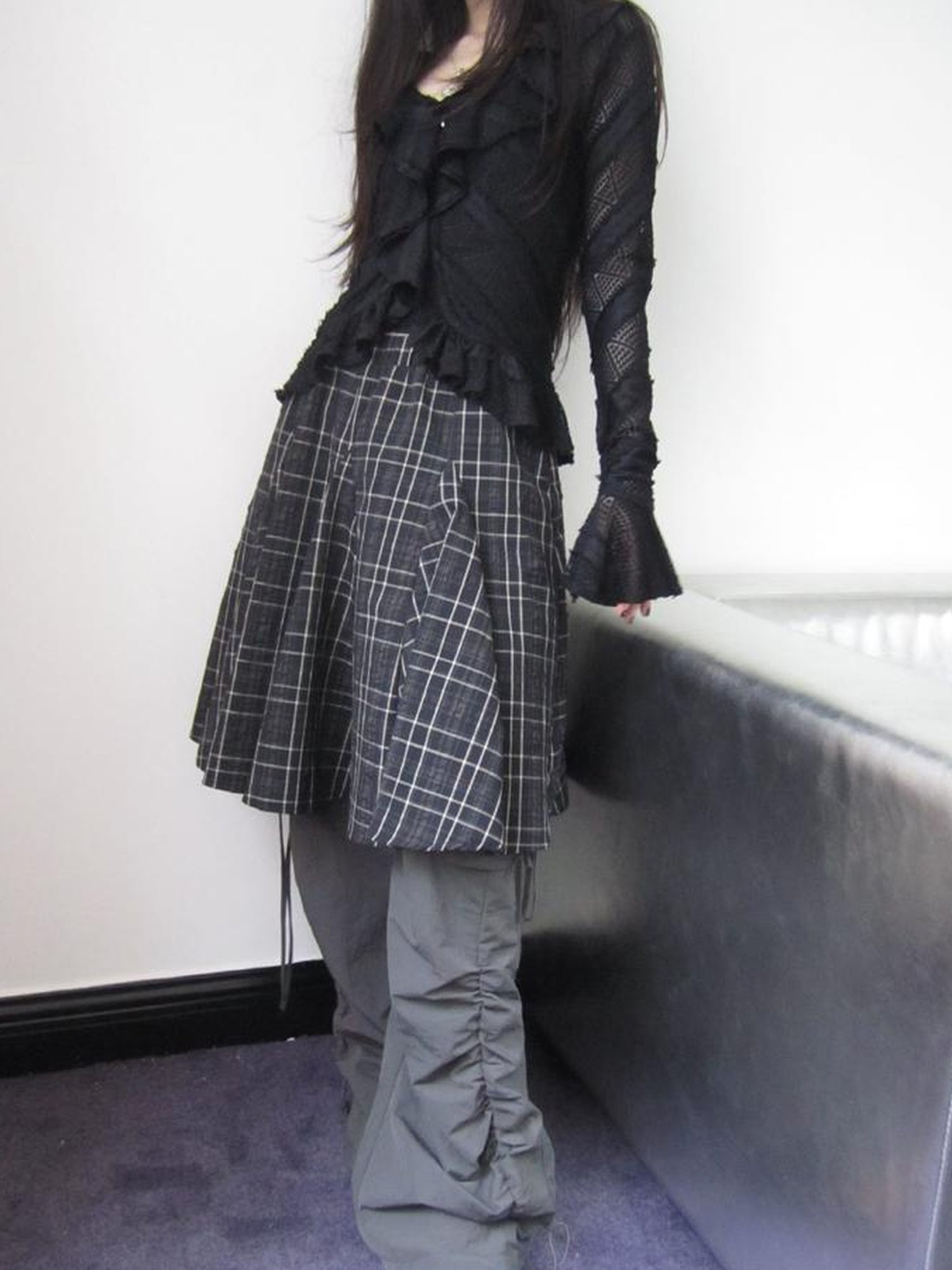 ang project Vintage Plaid Pleated Midi Skirt