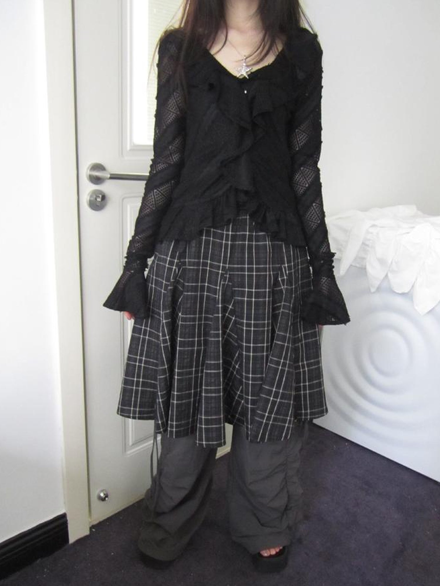 ang project Vintage Plaid Pleated Midi Skirt