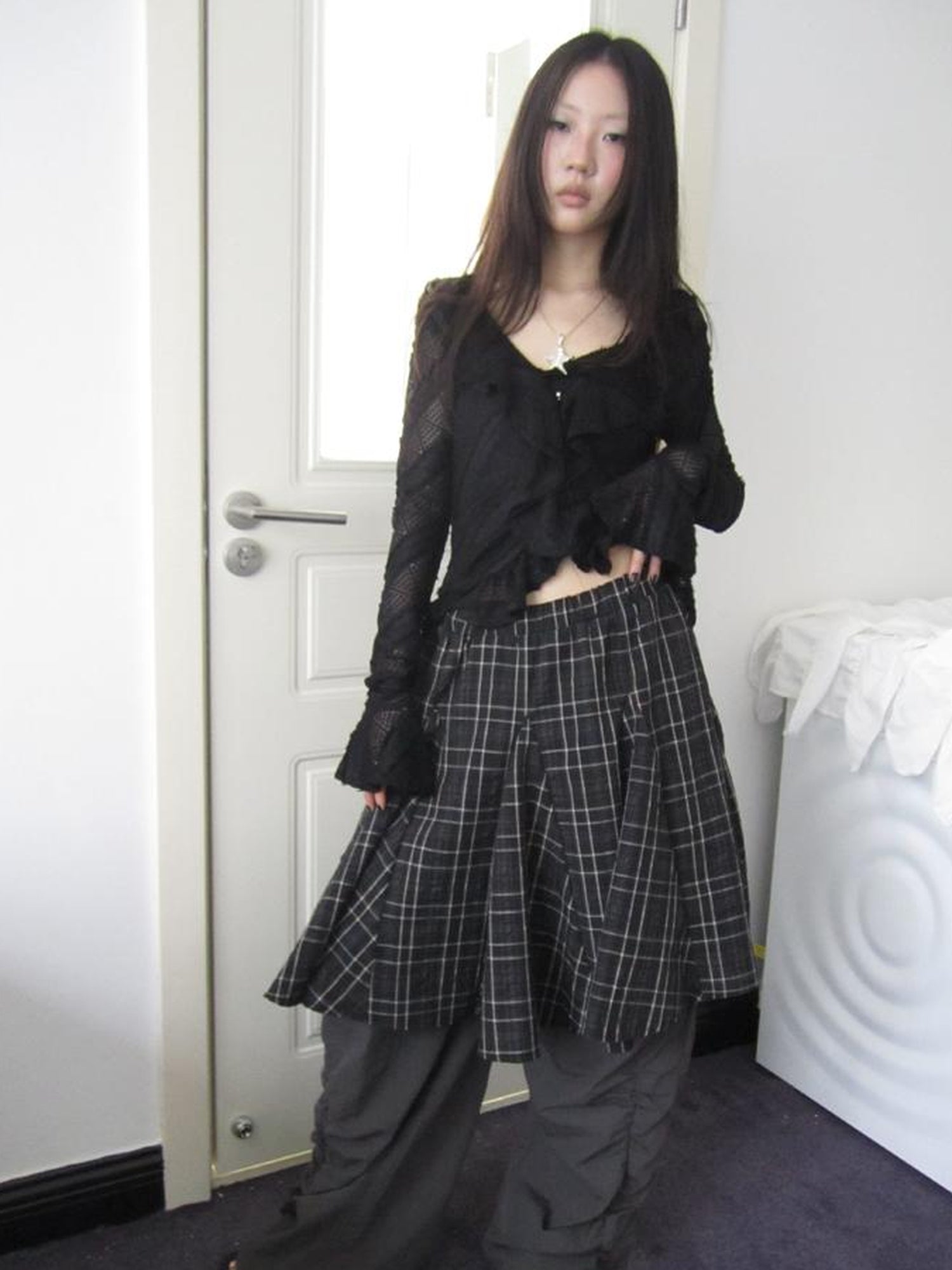 ang project Vintage Plaid Pleated Midi Skirt