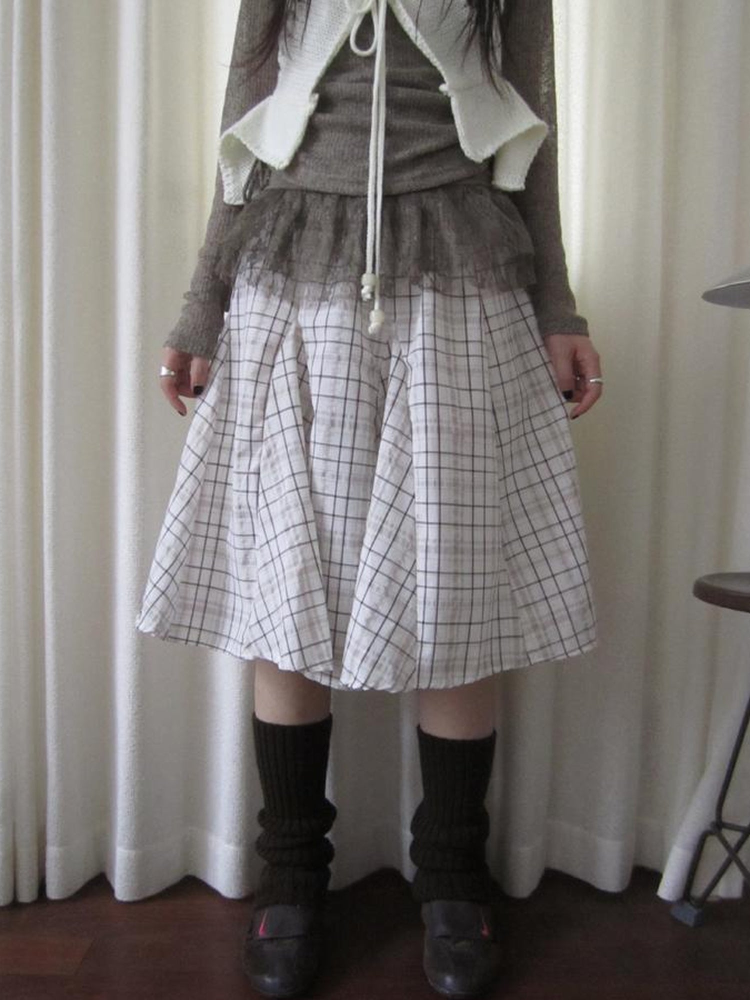 ang project Vintage Plaid Pleated Midi Skirt