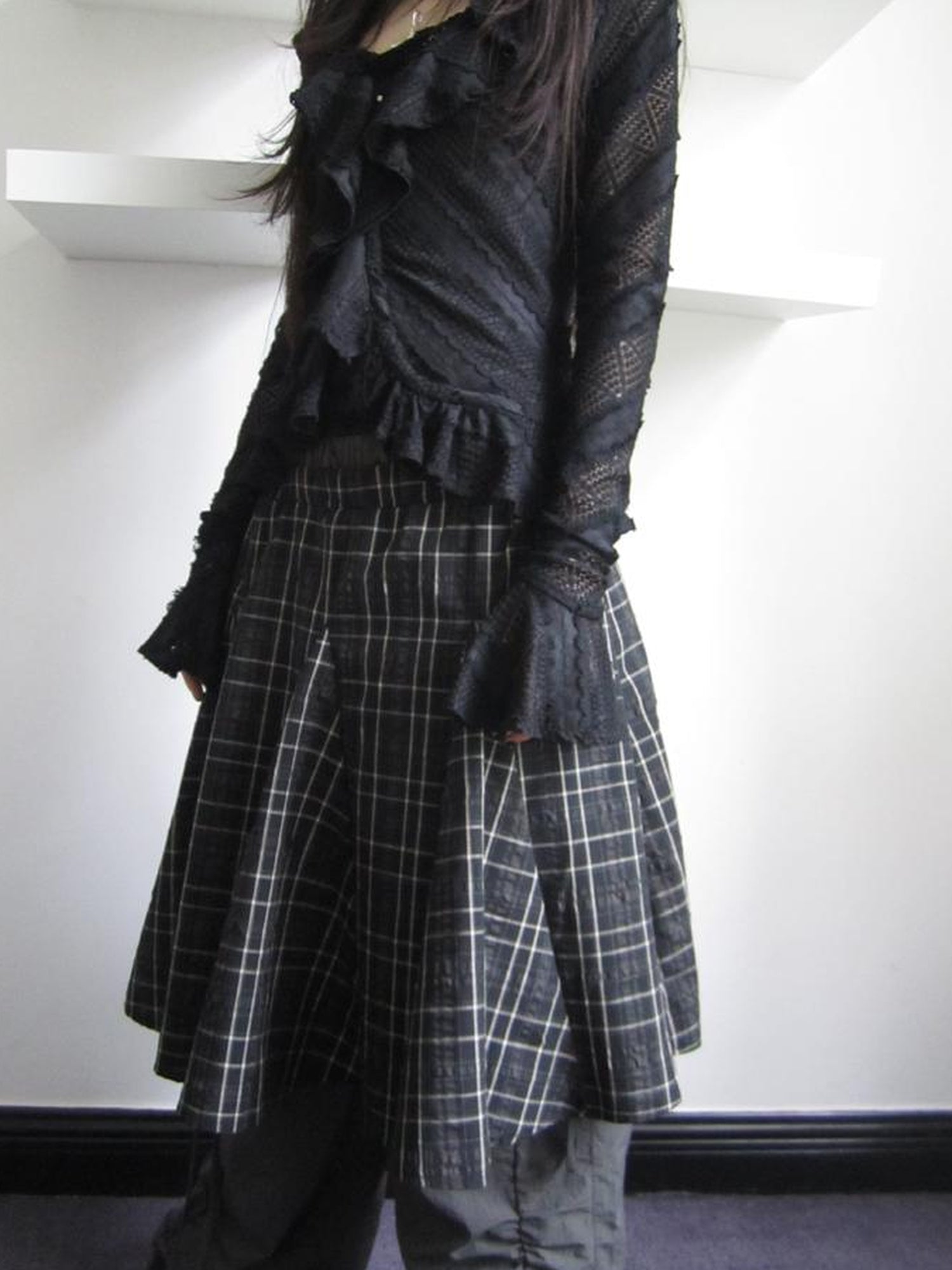 ang project Vintage Plaid Pleated Midi Skirt