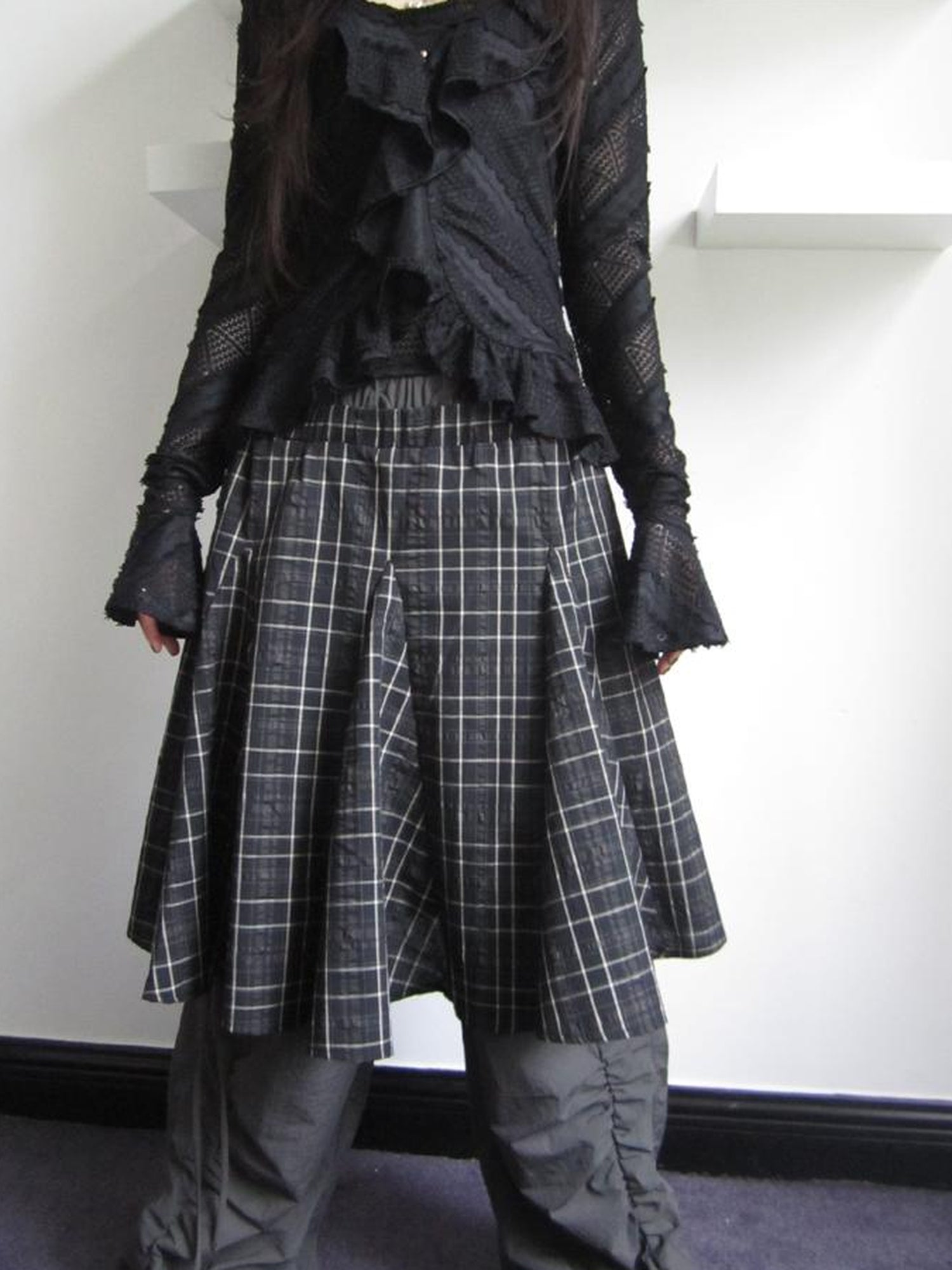 ang project Vintage Plaid Pleated Midi Skirt