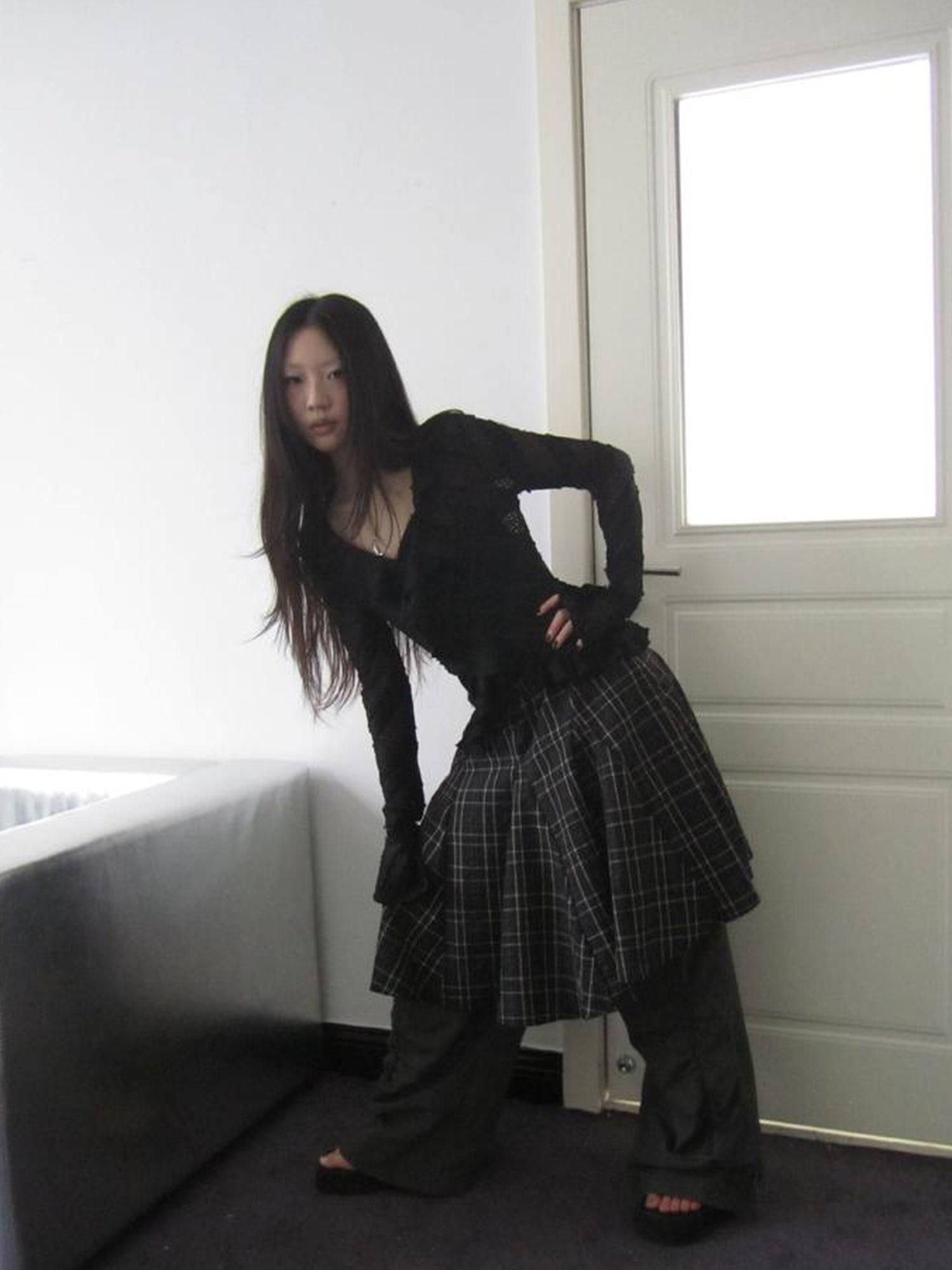 ang project Vintage Plaid Pleated Midi Skirt