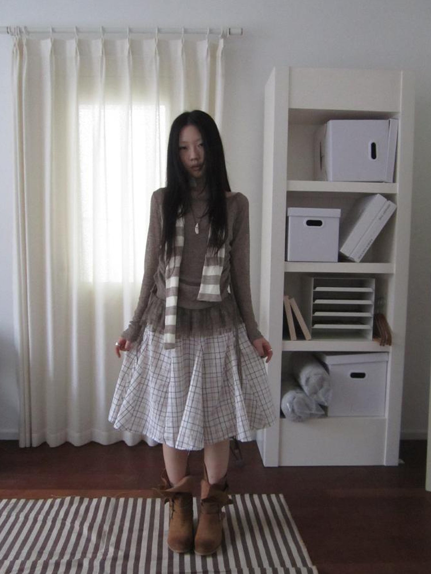 ang project Vintage Plaid Pleated Midi Skirt