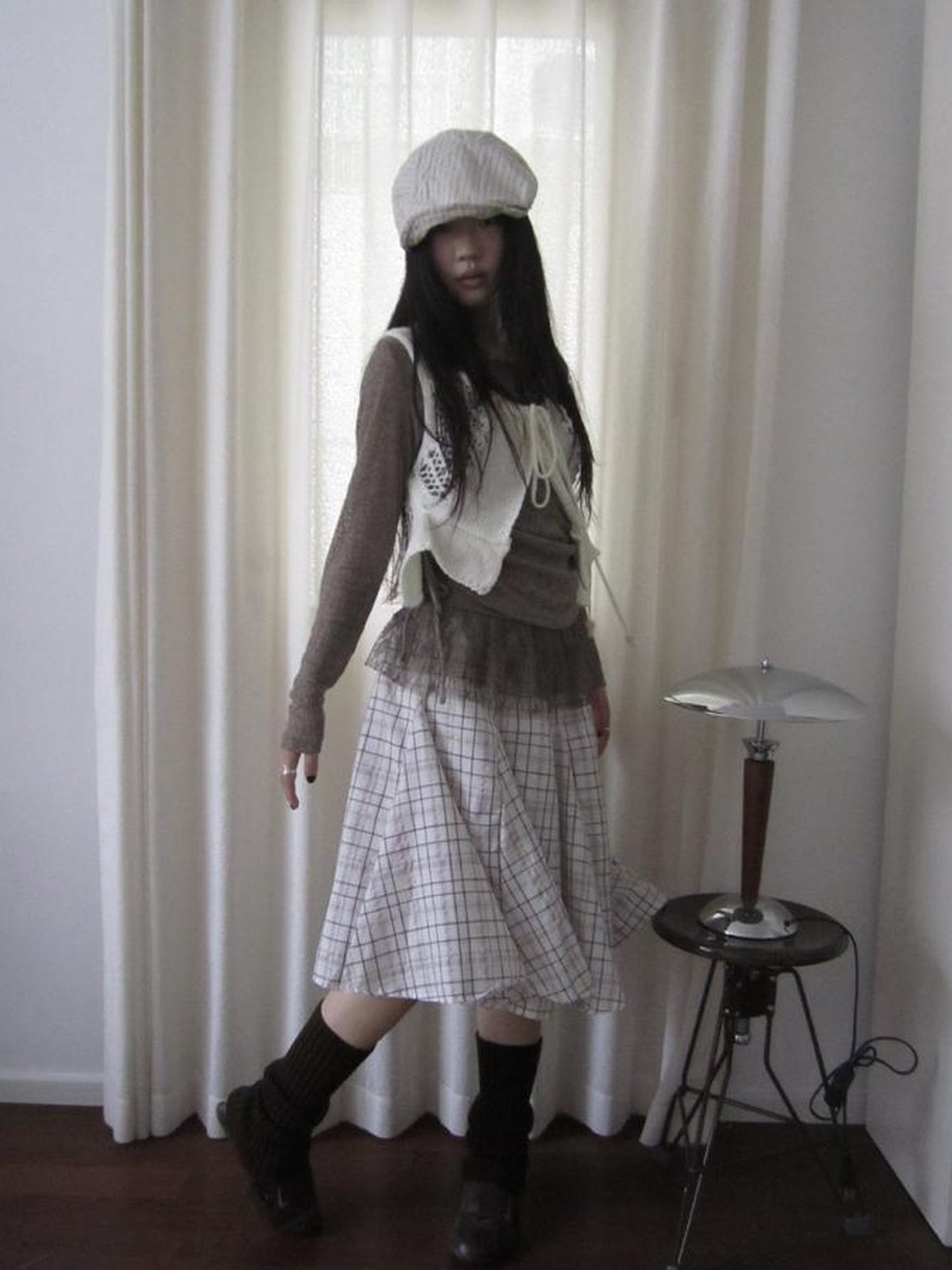 ang project Vintage Plaid Pleated Midi Skirt