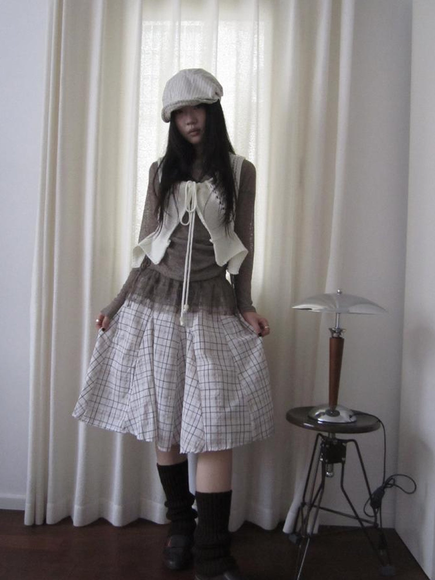 ang project Vintage Plaid Pleated Midi Skirt