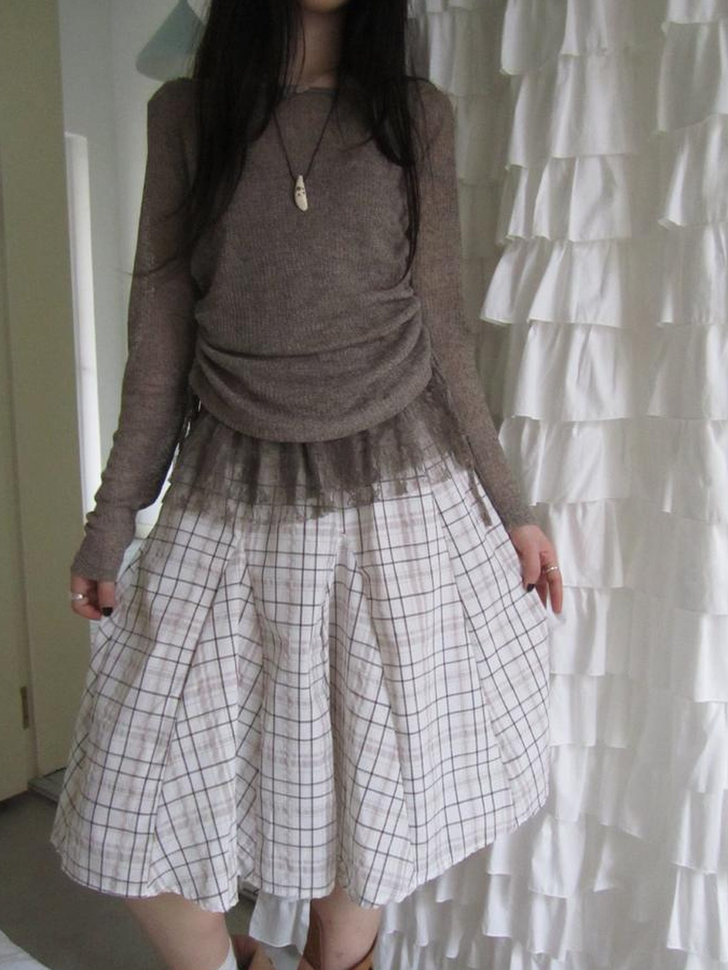 ang project Vintage Plaid Pleated Midi Skirt
