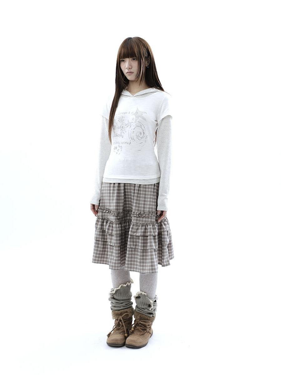 ang project Vintage Plaid Ruffle Edge Patchwork Pleated Women&