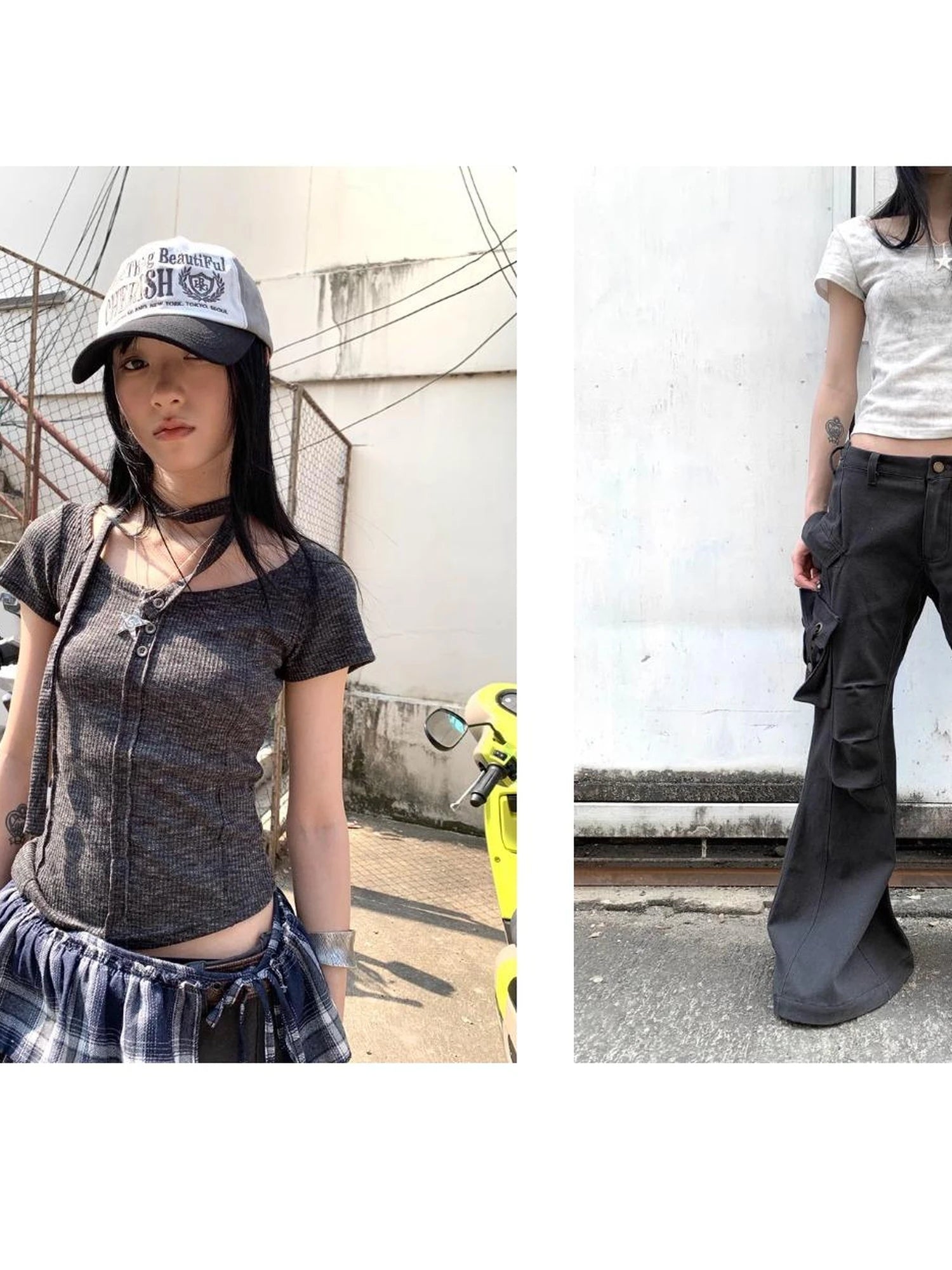 Vintage Plaid Tear Hem Double Layer Wrap Skirt