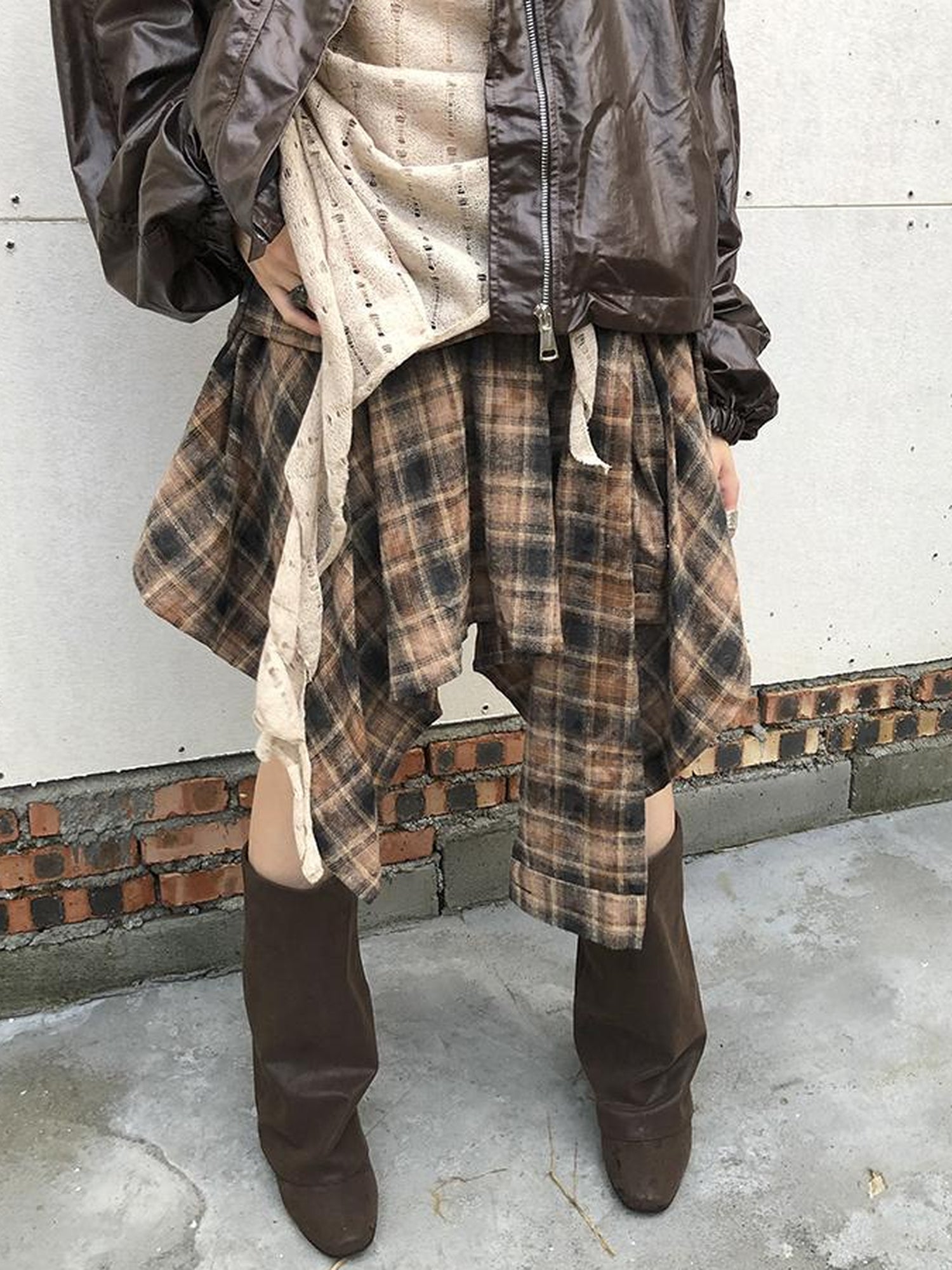ang project Vintage Plaid Wrap Mini Skirt High Waist Adjustable Waistband
